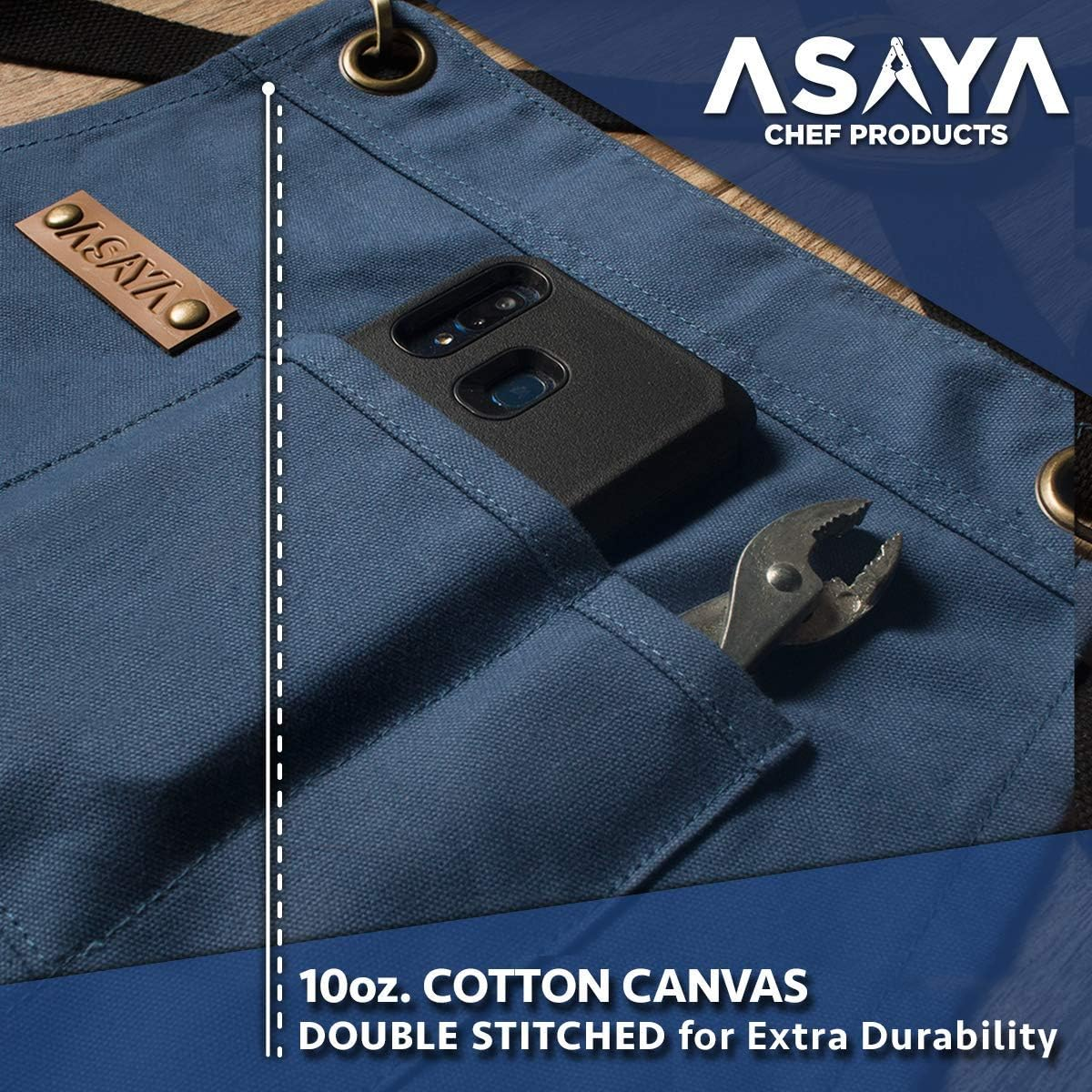 Asaya Chef Apron for Men and Women + Hand Towel and Bottle Opener - 10Oz Canvas image number 4