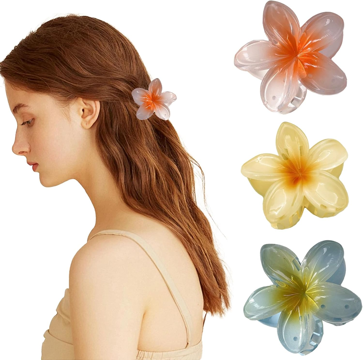 Zynewa Pack of 7 Flower Hair Clips, Cute Flower-Shaped Plastic Hair Clips, Hawaiian Flower Claw Clips, Hair Clips for Women (3 Large + 4 Small) image number 3