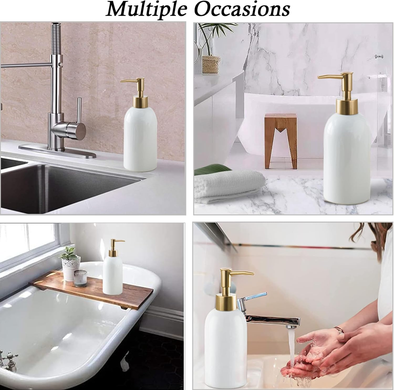 Feesok Ceramic Soap Dispenser White with Gold Pump,Simple Design Cylindrical Lotion Dispenser Bottle,Refillable Liquid Hand Soap Dispenser for Kitchen,Bathroom,Washroom - Black（B） image number 2