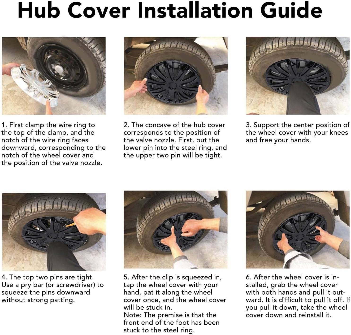 16 Inch Wheel Hub Cap, 4Pcs Universal Fit for Steel Wheels with Design ABS Plastic Durable Rim Cover Car Truck SUV (Black) - Black image number 6