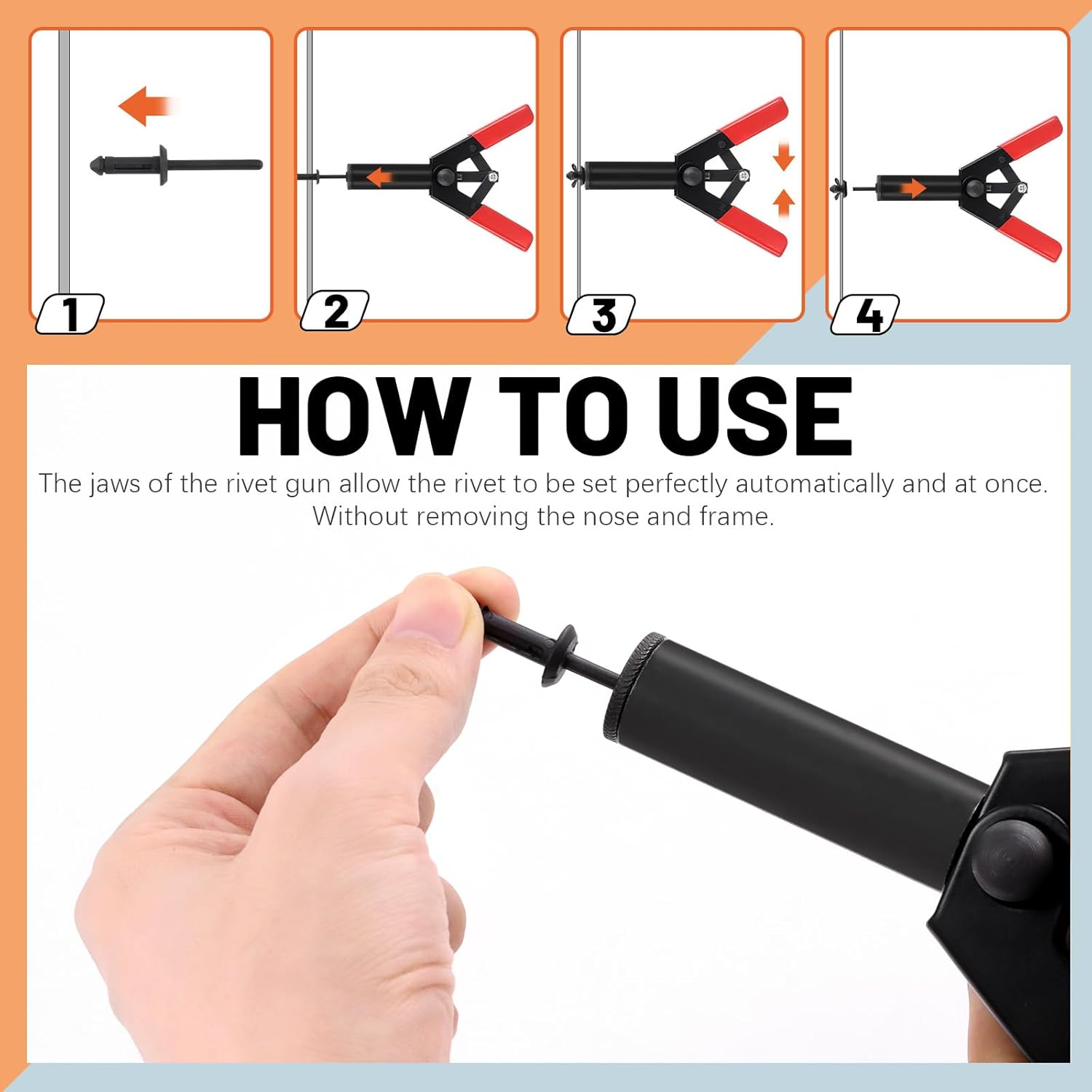 Tanstic 47 Pcs Plastic Rivet Guns Set, Includes 40 Pcs Black Nylon Blind Rivets, Hand Riveter, Bra Removal Tool, Precision Hook Set with Storage Case for Cars image number 5