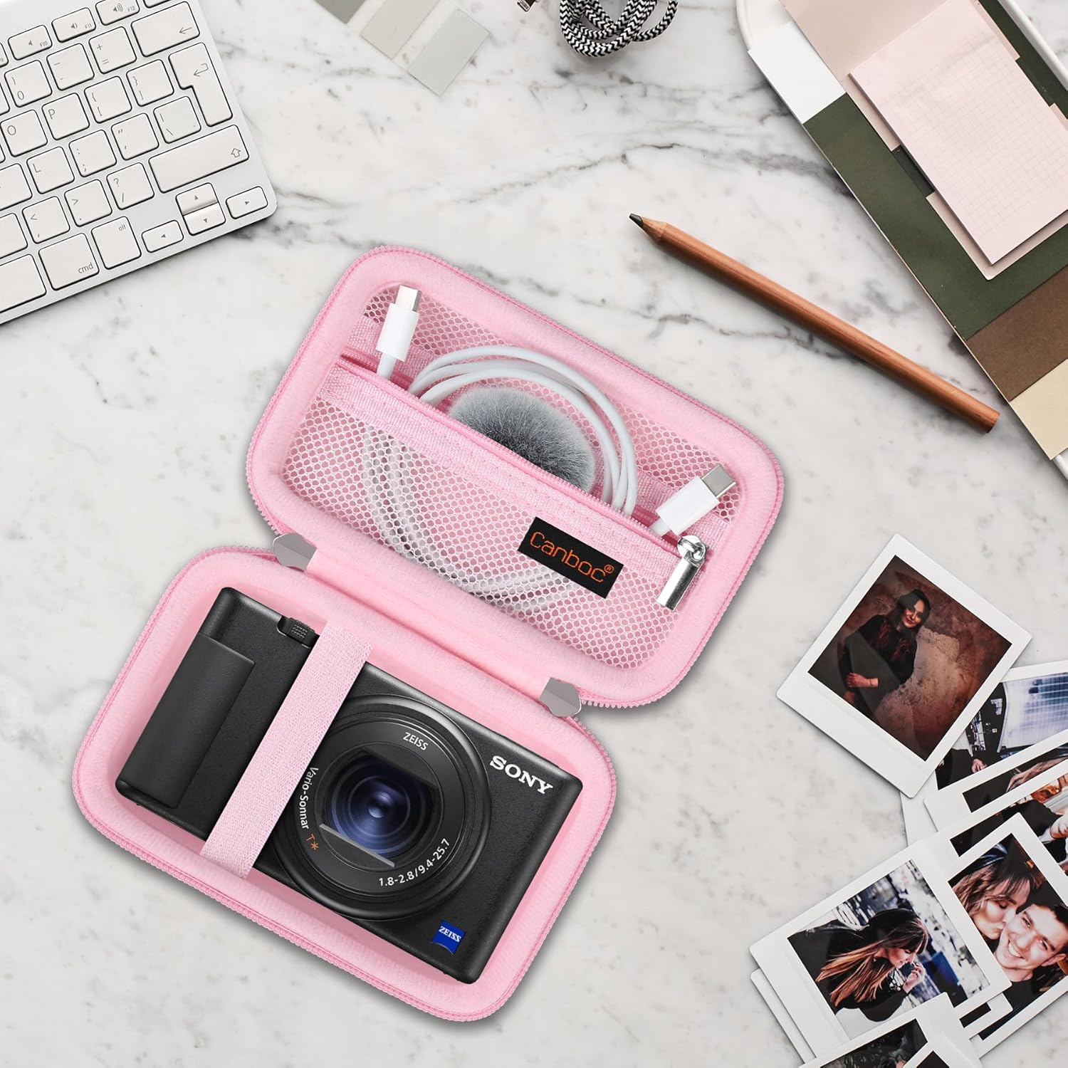 Canboc Carrying Case for Sony ZV-1/ ZV-1F/ ZV-1 II Digital Camera for Content Creators, Sony ZV1 Vlogging Camera Bag, Zipper Mesh Pocket Fits USB Cable, Batteries, Pink image number 3
