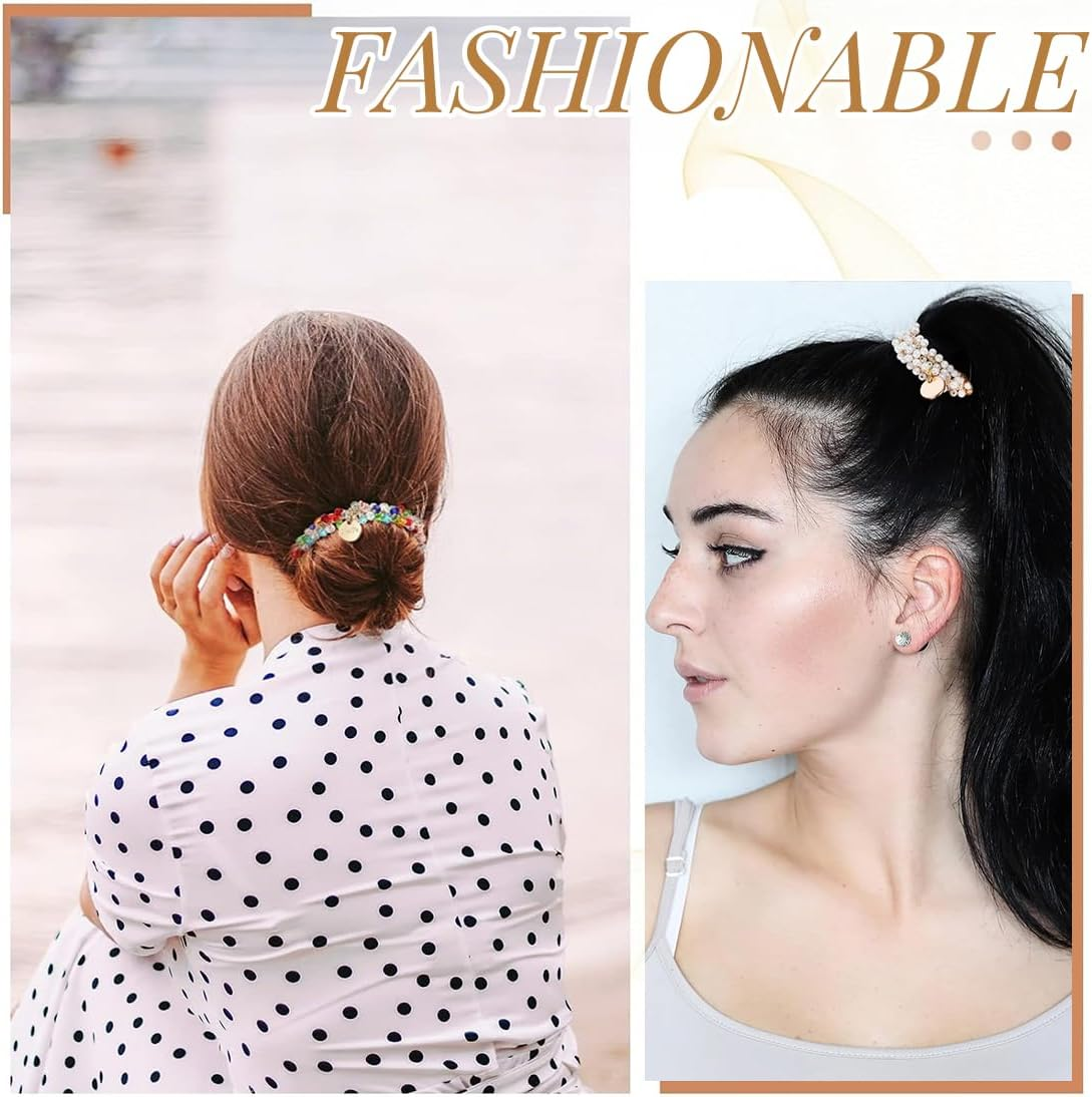 KIRZAX 3 Pieces Hair Accessories Scrunchies Crystal Women'S Hair Bobbles with Beads, Ponytail Hair Accessory, Scrunchies Pearls Rhinestones, Elastic Hair Scrunchies for Women and Women image number 3