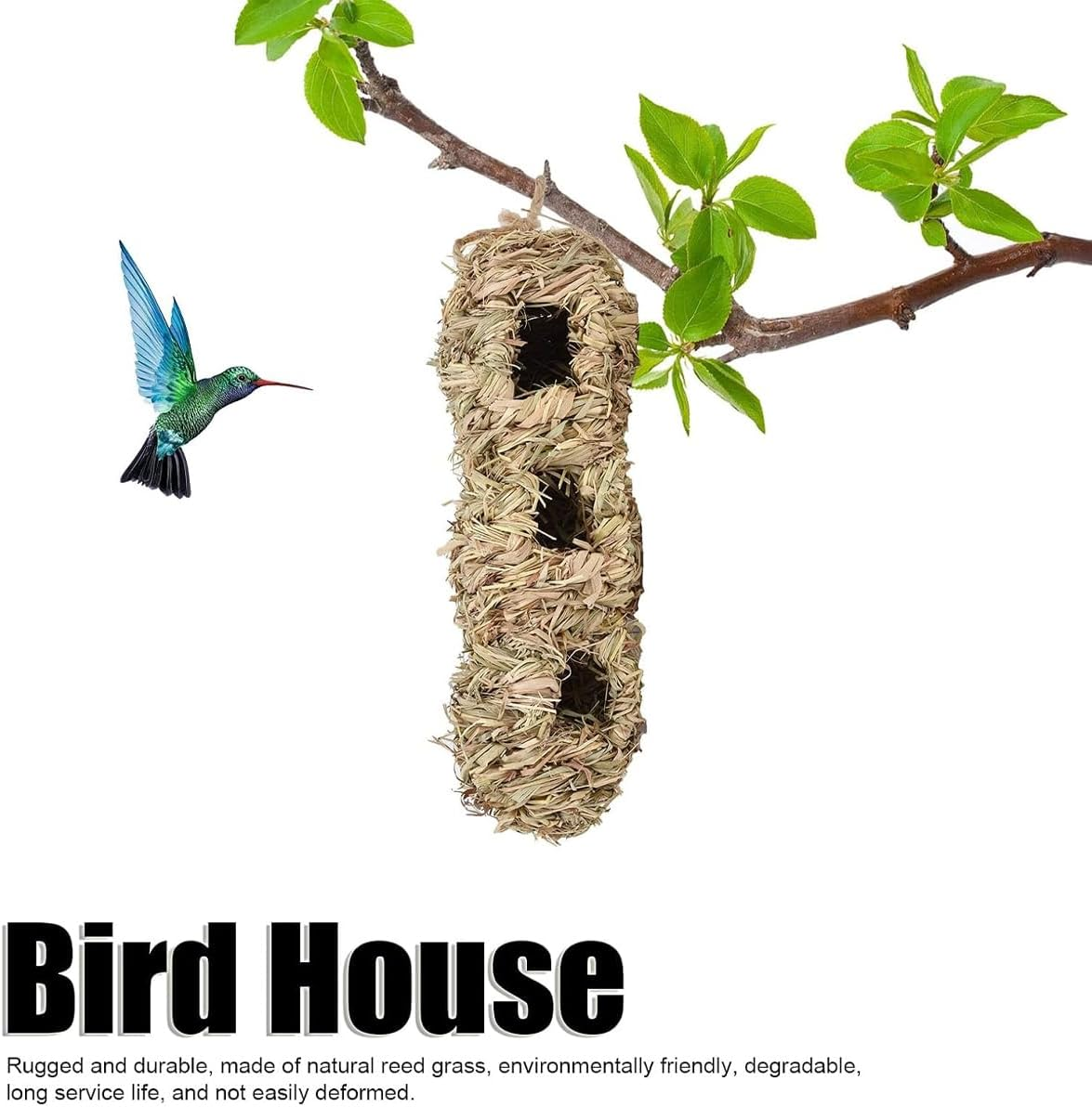 AIMALL Handwoven Hanging Hummingbird House 3.9X11.4 Inch Natural Hay Peanut Shape Bird Nest for Outdoor Garden Tree Porch Decor Shelter for Small Birds image number 6