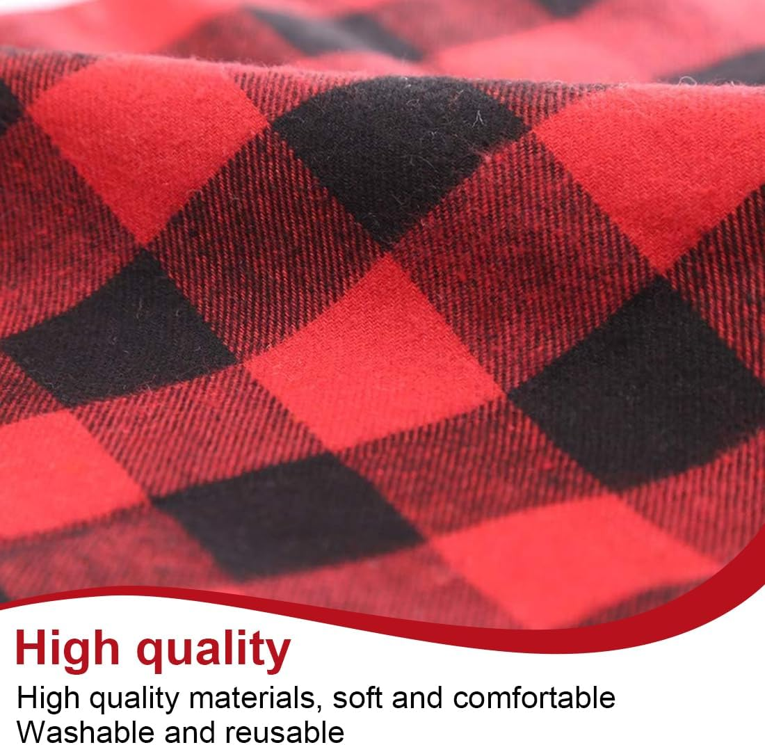 Dog Neckerchief, Cotton Plaid Pet Bandana, Washable Pet Bandana, Triangle Bib, Puppy Neckerchief, Dog Triangular Scarf, Adjustable, for Small, Medium, Large Dogs Pets, Red and Black image number 6