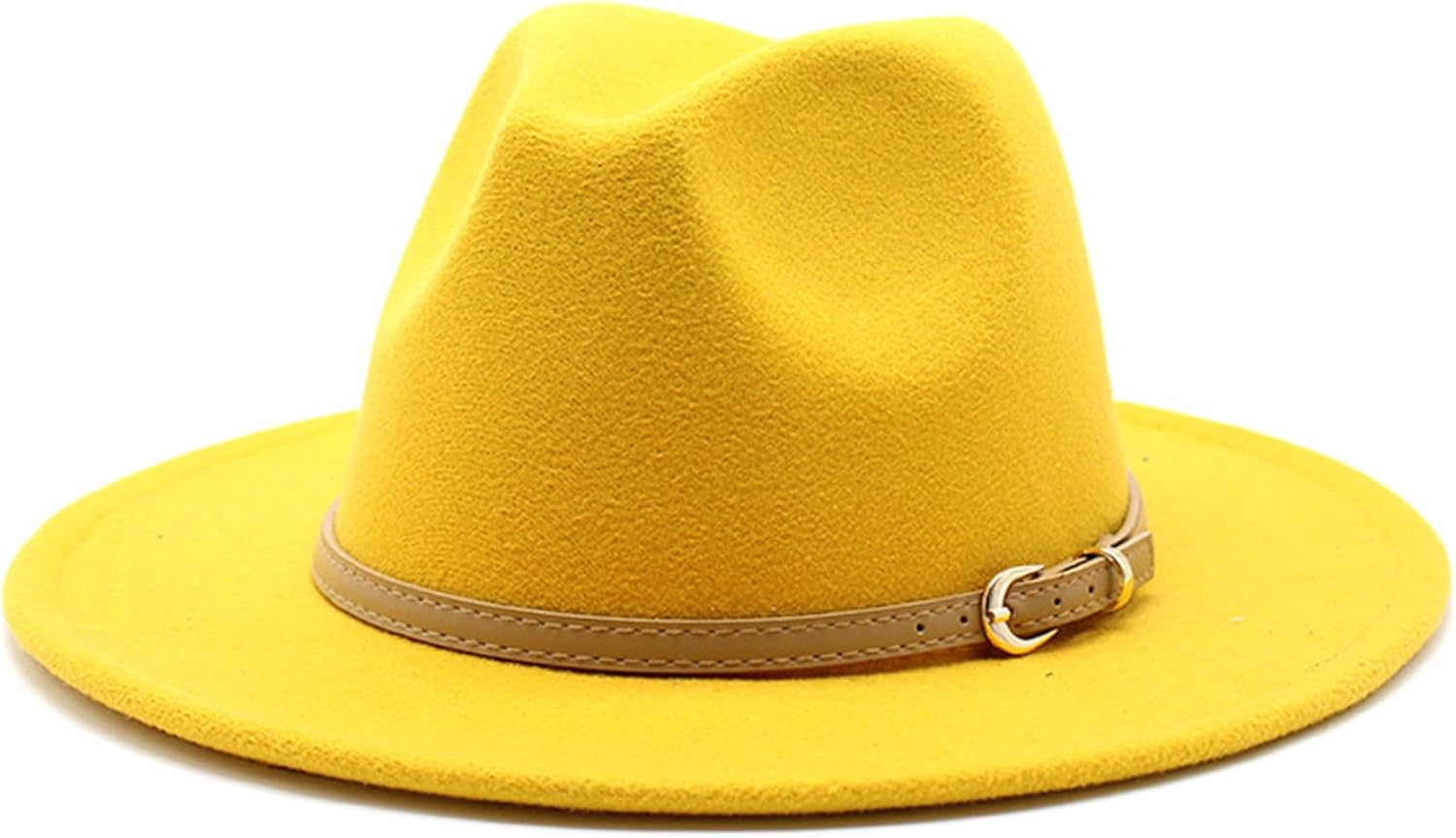 Muzrunq Felt Hats Felt Cowboy Hat with Leather Belt Wide Brim Western Hat Jazz Hats for Dress up Party Accessories Yellow Felt Hats for Women, Felt Cowboy Hat- image number 5