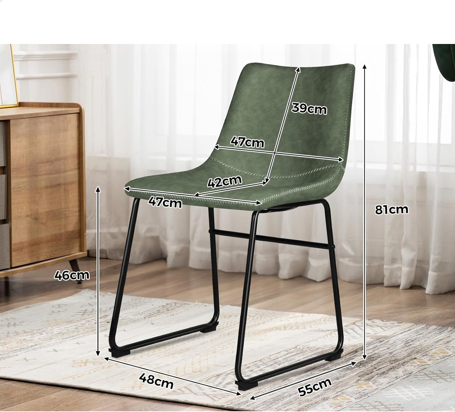 ALFORDSON Dining Chairs PU Leather Set of 2, Kitchen Chair with Metal Frame & Floor Protector, Reading Seating for Home Cafe Coffee Table, Max 150Kg, Veda Green image number 6
