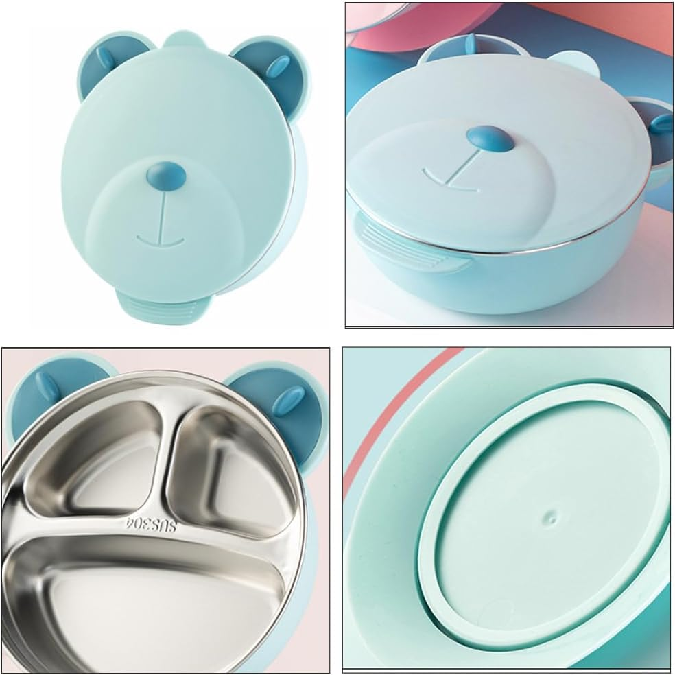 Ifundom Children S Tableware Set Stainless Steel Suction Bowl with Divided Plate Portable Insulated Lunch Box for Baby Food Feeding and Outdoor Use - Pink image number 6