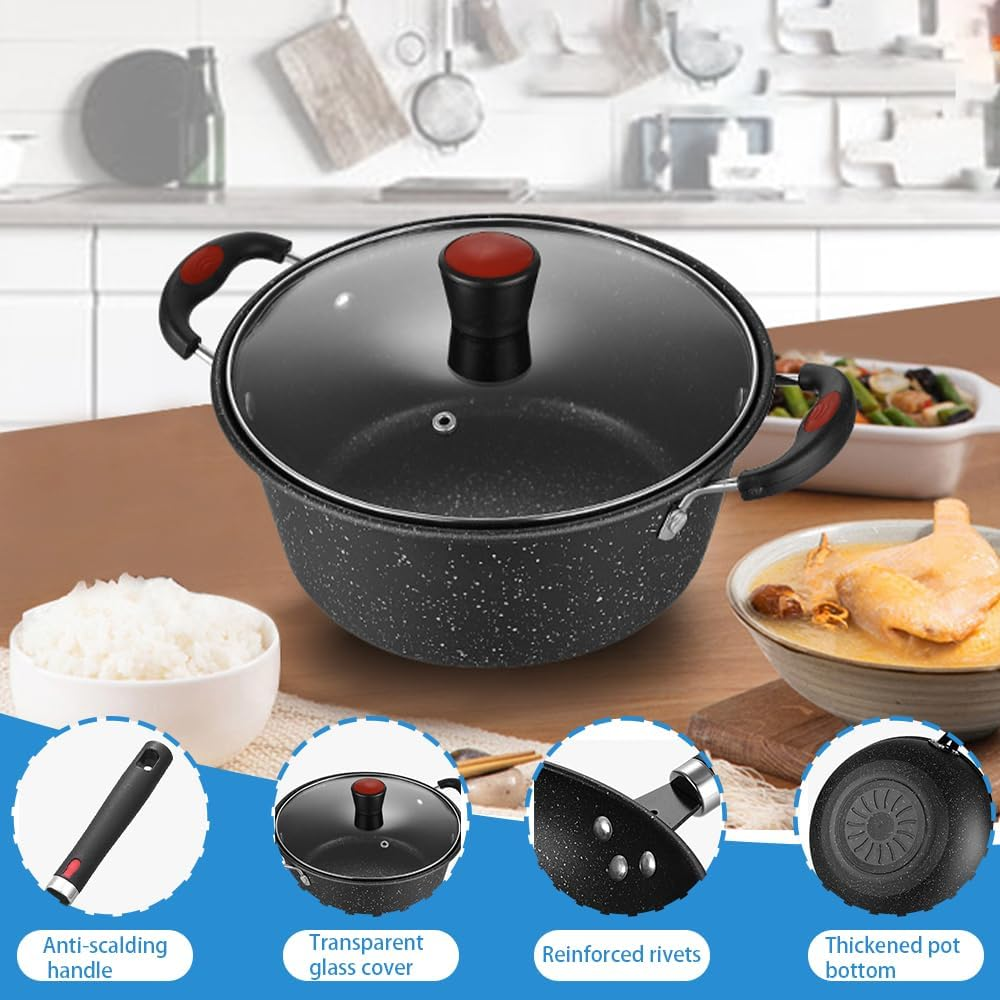 GUDAJIN 3 Piece Stone Cooking Pan, Non-Stick Frying Pan, Home Kitchenware Non-Stick Cookware Set, Pans, Frying Pans and Stew Pans Set for Baking, Grilling, Frying, Roasting image number 3