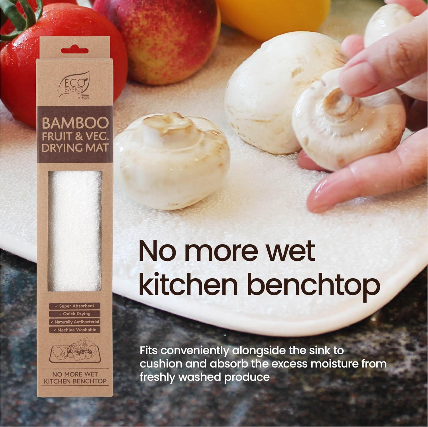 White Magic Eco Basics Bamboo Fruit and Veg Drying Mat image number 4