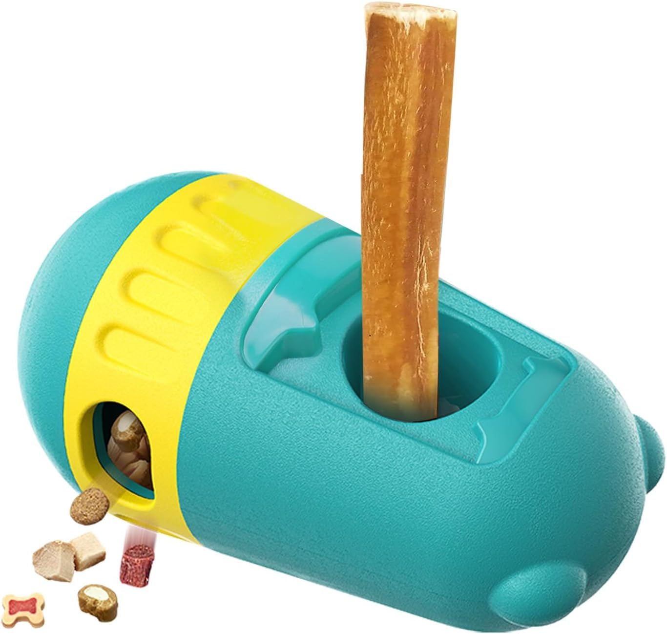 2 in 1 Interactive Treat Dispensing Dog Toys, Bully Stick Holder, Adjustable Dog Treat Holder for Medium & Large Dogs, Safety Device to Prevent Choking, Red