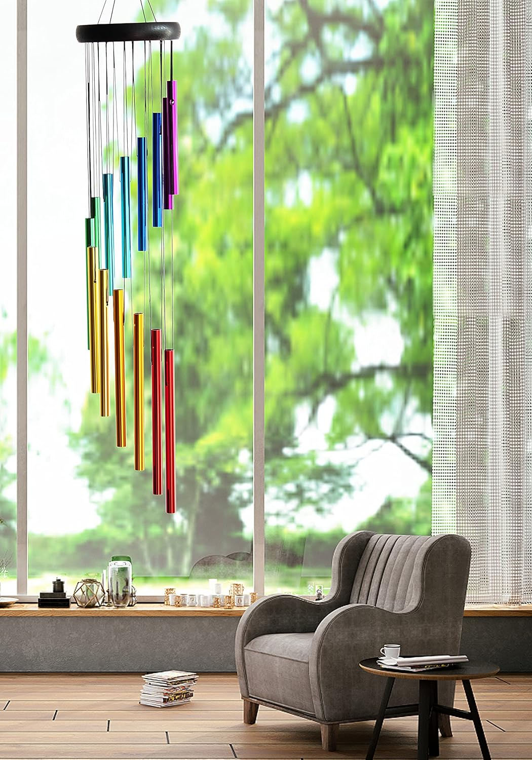 Wind Chimes Outdoor Garden Decor - Large Metal Wind Chimes Aluminum Alloy Tubes Long Windchimes with Hook for Garden Backyard Patio Home Decoration (Rainbow Color) image number 1