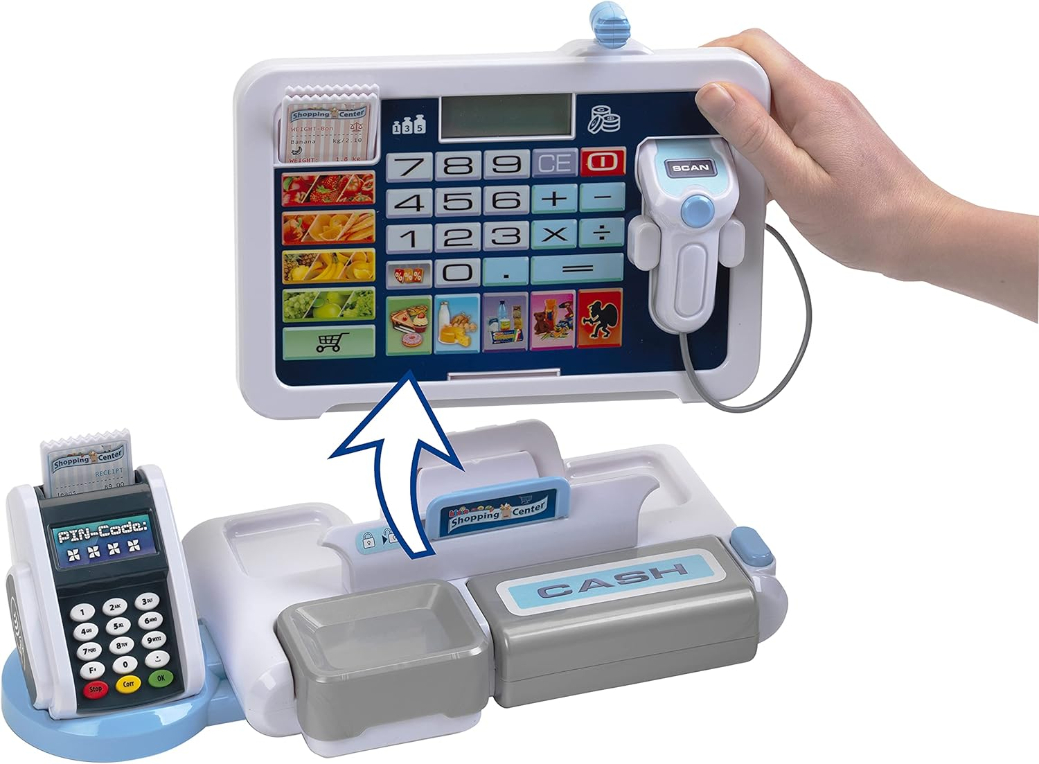 Theo Klein 9324 Tablet Cash Station I Play Cash Register with Sound and Detachable Tablet, POS Terminal, Scanner and Play Money I Toys for Children Aged 3 and Over image number 4