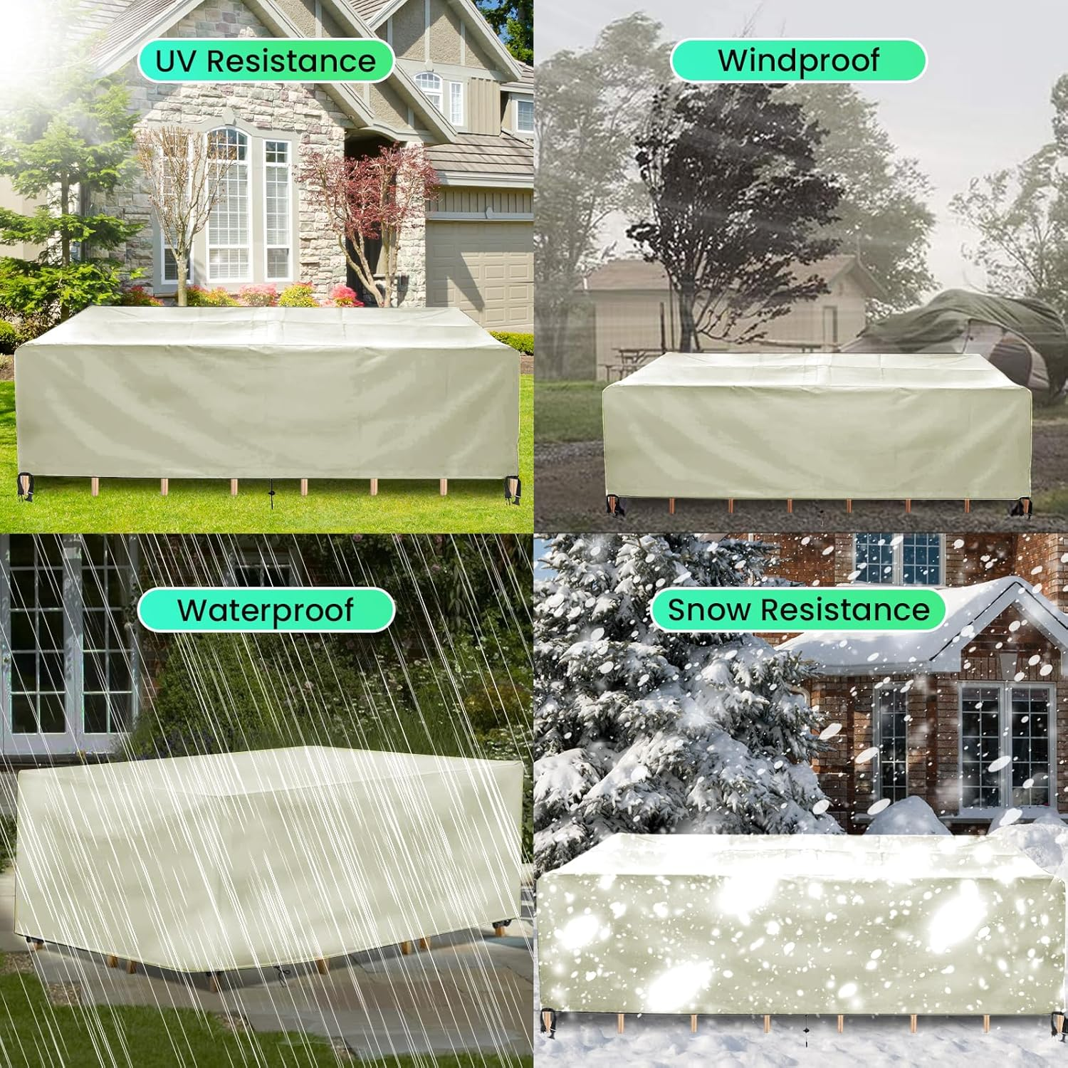 Outdoor Patio Furniture Cover Set, Heavy Duty Oxford Fabric Waterproof Furniture Covers, Dustproof, UV Resistant, for Tables, Chairs, Sofas, Outdoor Furniture Covers (BEIGE, 325X208X58CM) image number 3