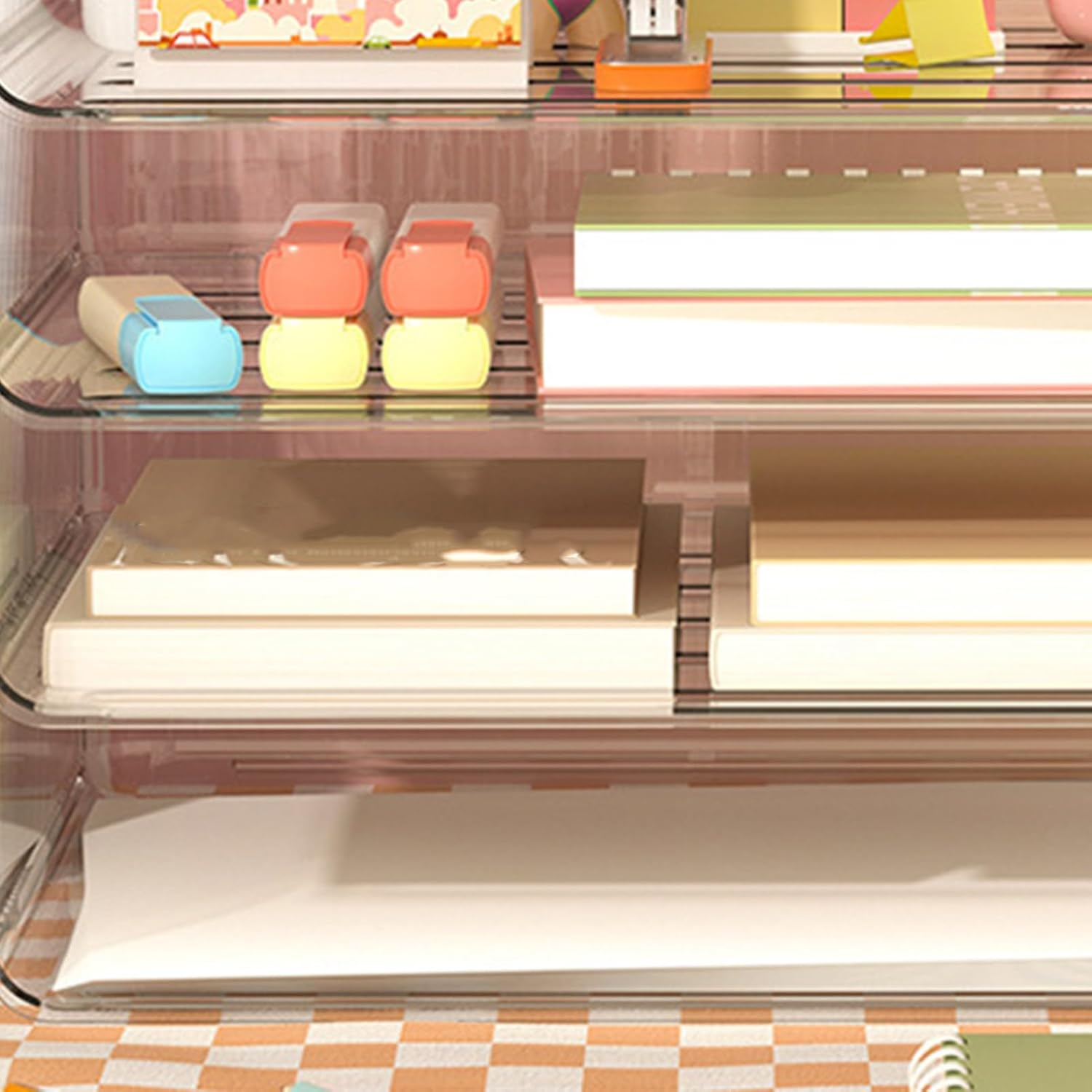 Paper Tray Desk Trays Letter File Stackable Wash Office Plastic Storage Desktop Small Book Accessories Organizing Stacking Classroom Shelf Size Stacked Document Box Organizer Tier image number 3