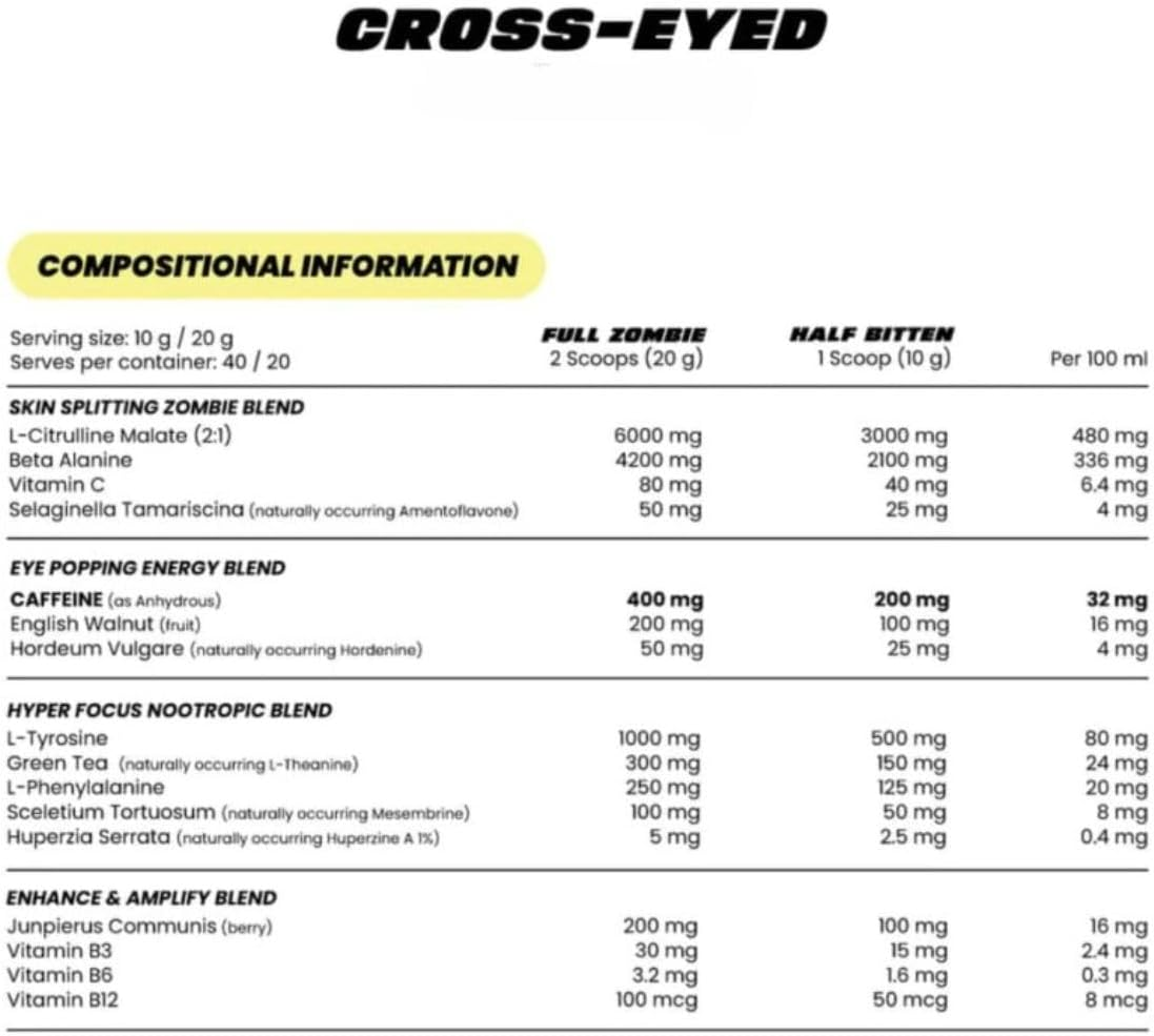 Zombie Labs Cross-Eyed Extreme Stimulant Pre-Workout 40 Serves Screaming Soda image number 1