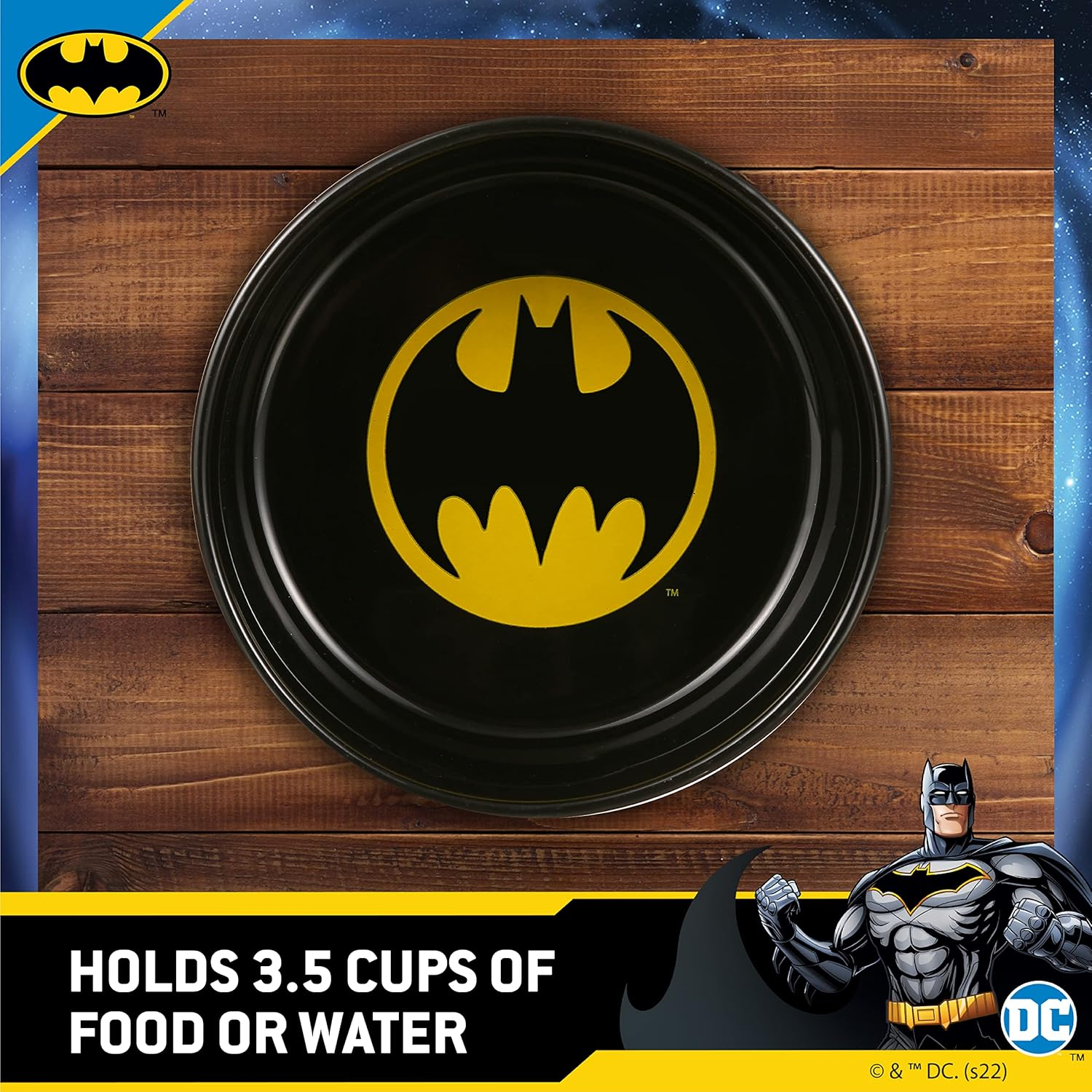 DC Comics Vintage Batman Black Ceramic Dog Bowl, 6-Inch | Black Ceramic Dog Bowl with Official DC Comics Batman Logo | Medium Dog Food Bowl or Water Bowl for Dry and Wet Food | 3.5 Cups 28 Oz image number 1
