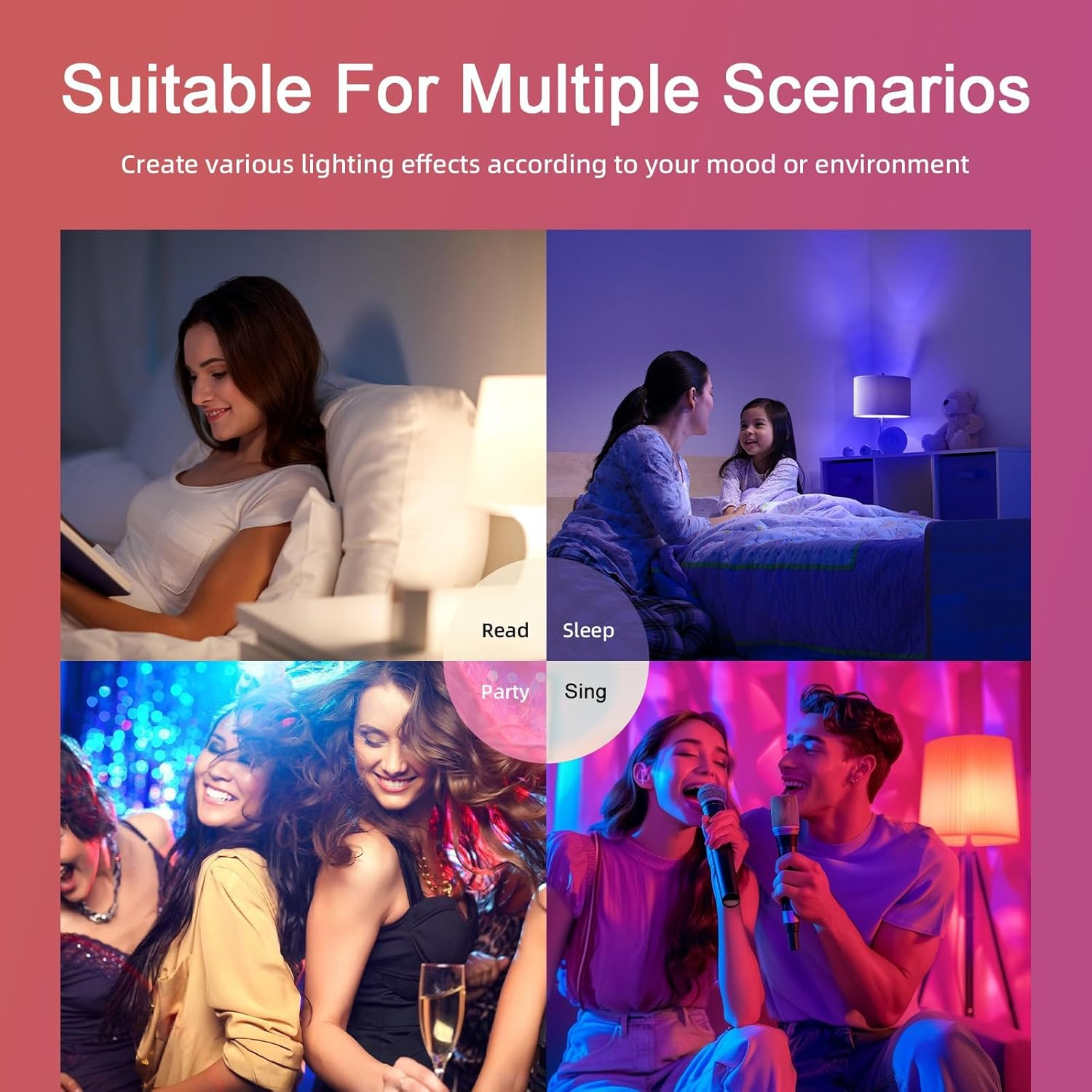 LED Smart Wifi Bulbs E27 Alexa&Google Home Compatible with Music Sync,Dimming, Color Changing, Timing,Group Control, Preset Scenes, RGBCW Multicolor Smart Bluetooth Light Bulbs 60W, 800Lm(2-Pack) image number 5