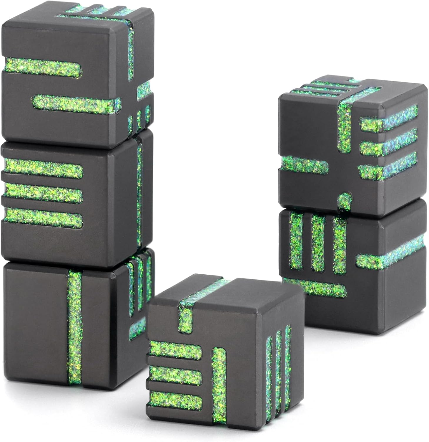 D6 Metal Dice Set 6 Pcs, Unique 6 Sided Die Great for DND Tabletop RPG Dungeons and Dragons Dice Collectors Gifts (D6 Black Green) - D6 Black Green