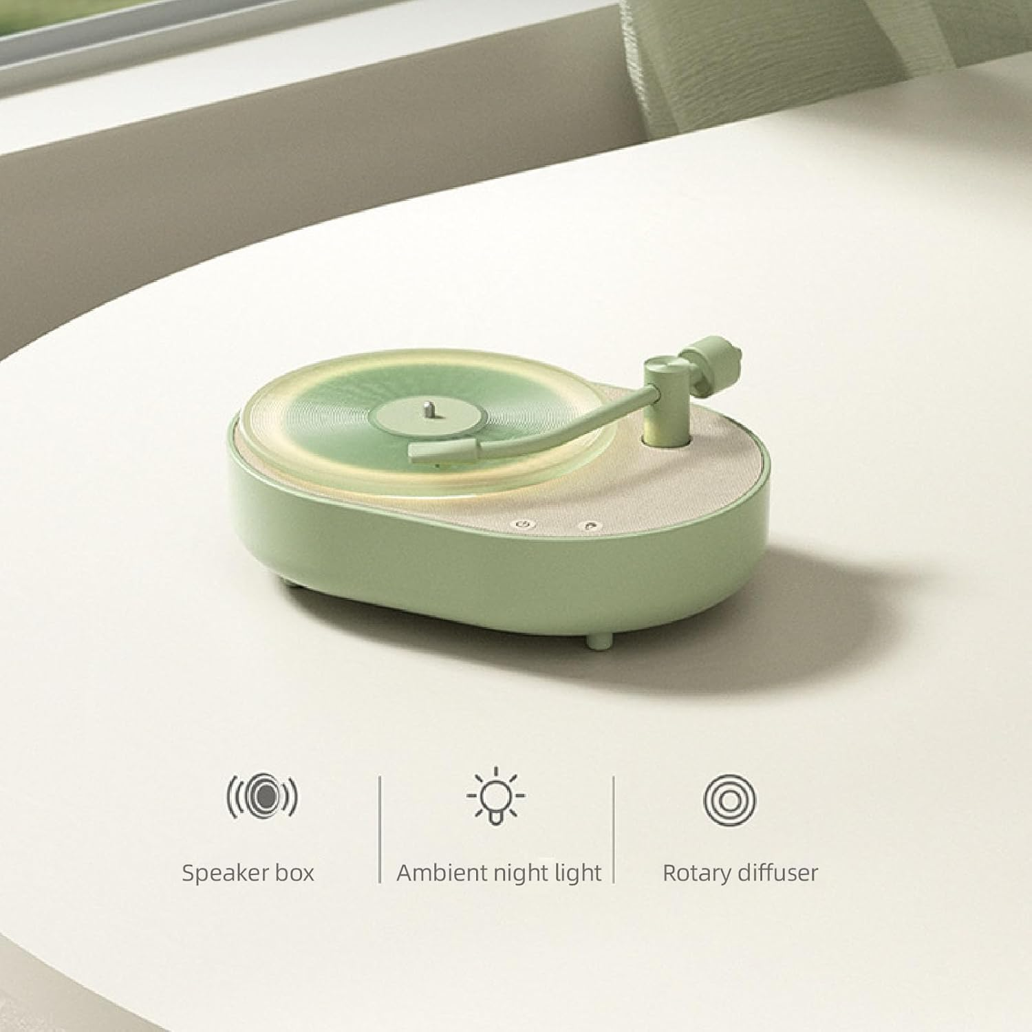 Portable Speaker, Lovely Record Player Design, Speaker 5.1 and Breath Light Combination, Hifi Full Frequency 8W Power Speaker Stereo LED Night Light (Green) image number 2