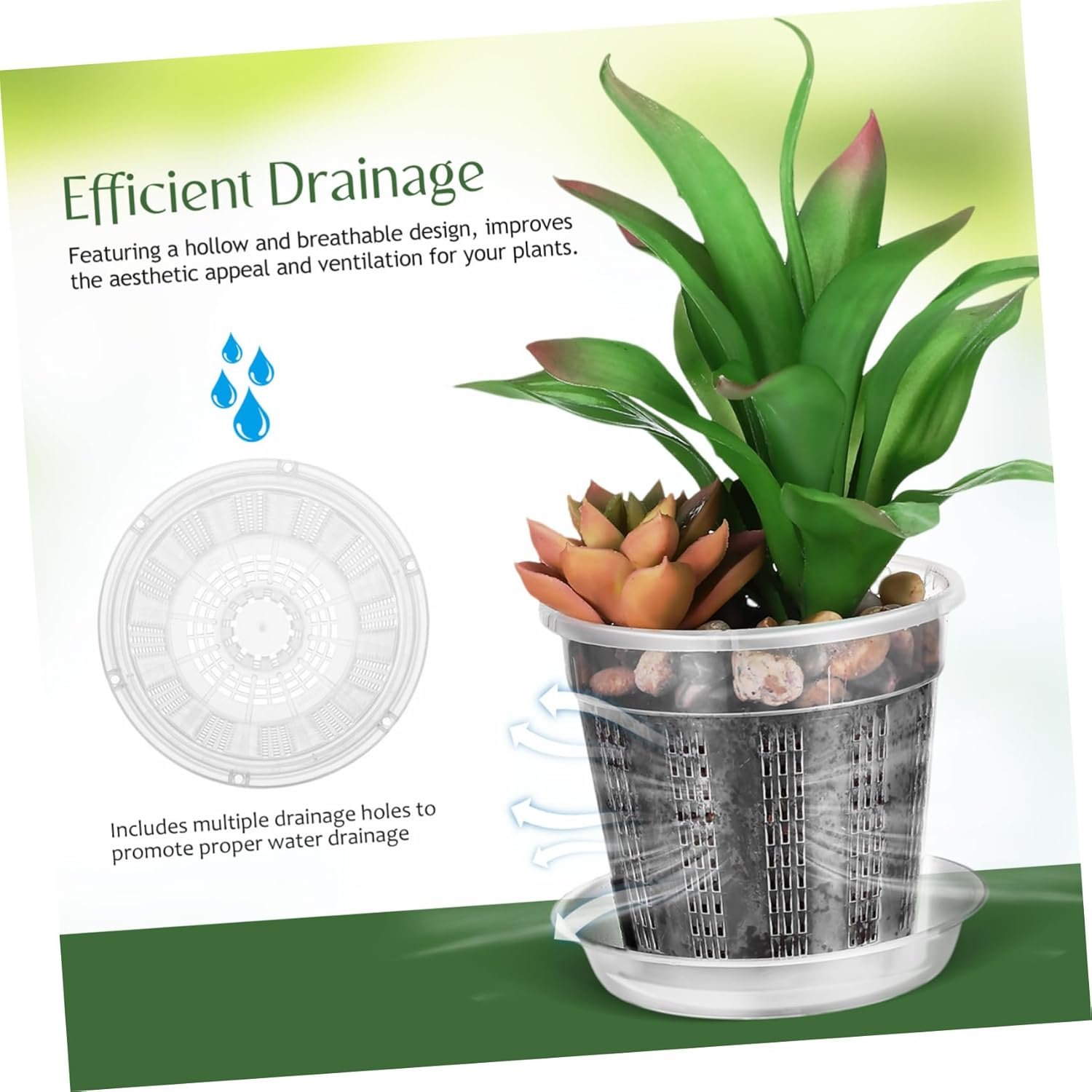 HYTROVE 8Pcs Clear Orchid Pots with Drainage Holes of Slotted Transparent Flower with Saucer for Indoor and Outdoor Gardening image number 1