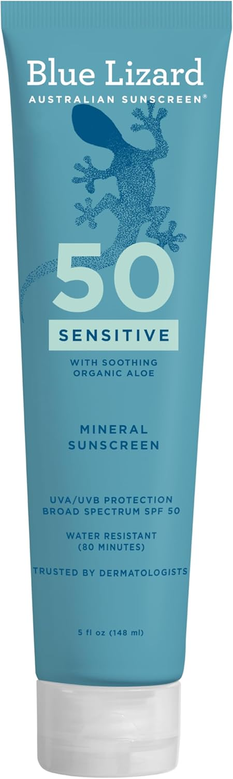BLUE LIZARD Sensitive Mineral Sunscreen with Zinc Oxide 50+ Water Resistant UVAUVB Protection with Smart Cap Technology Fragrance Free, Sensitve, SPF 50 - - Tube, Unscented, 5 Fl Oz image number 5