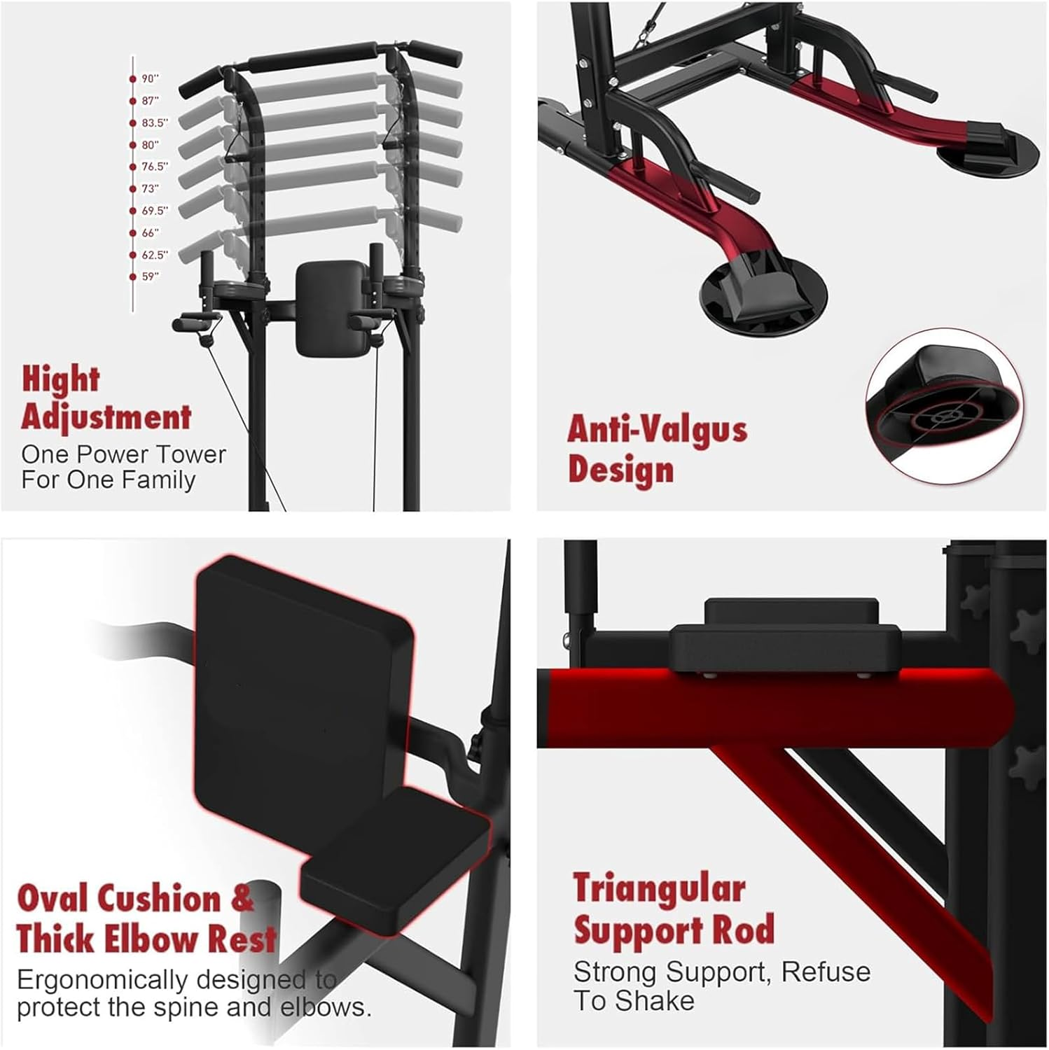 Power Tower, Dip Station Pull up Bar for Home Gym, Adjustable Height Multi Functional Home Strength Training Fitness Exercise Equipment, Simple Installation, Durable Home Fitness image number 3