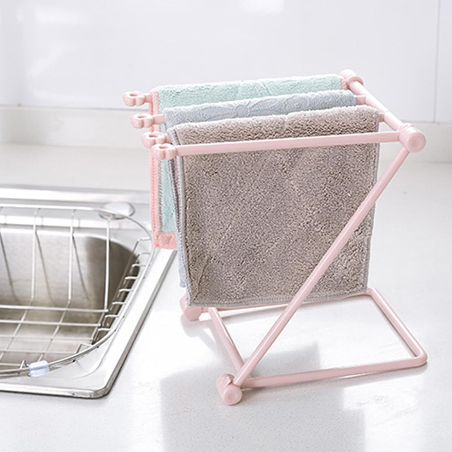 Countertop Dishcloth Drying Rack Foldable Kitchen Rag Holder, Towel Bar, Desktop Hand Towel Stand for Kitchen, Bathroom (Blue) image number 4