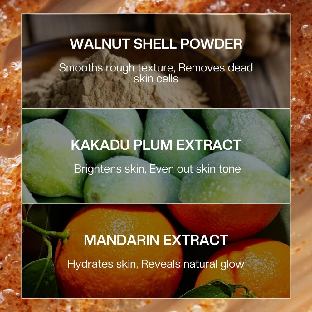 Boho Botanist Mandarin & Kakadu Plum Exfoliator Body Scrub for Hydration | 1% Niacinamide & Vitamin C | Dermat Tested, SLS & Paraben Free | for All Skin Types, Both Men & Women | 200G image number 1