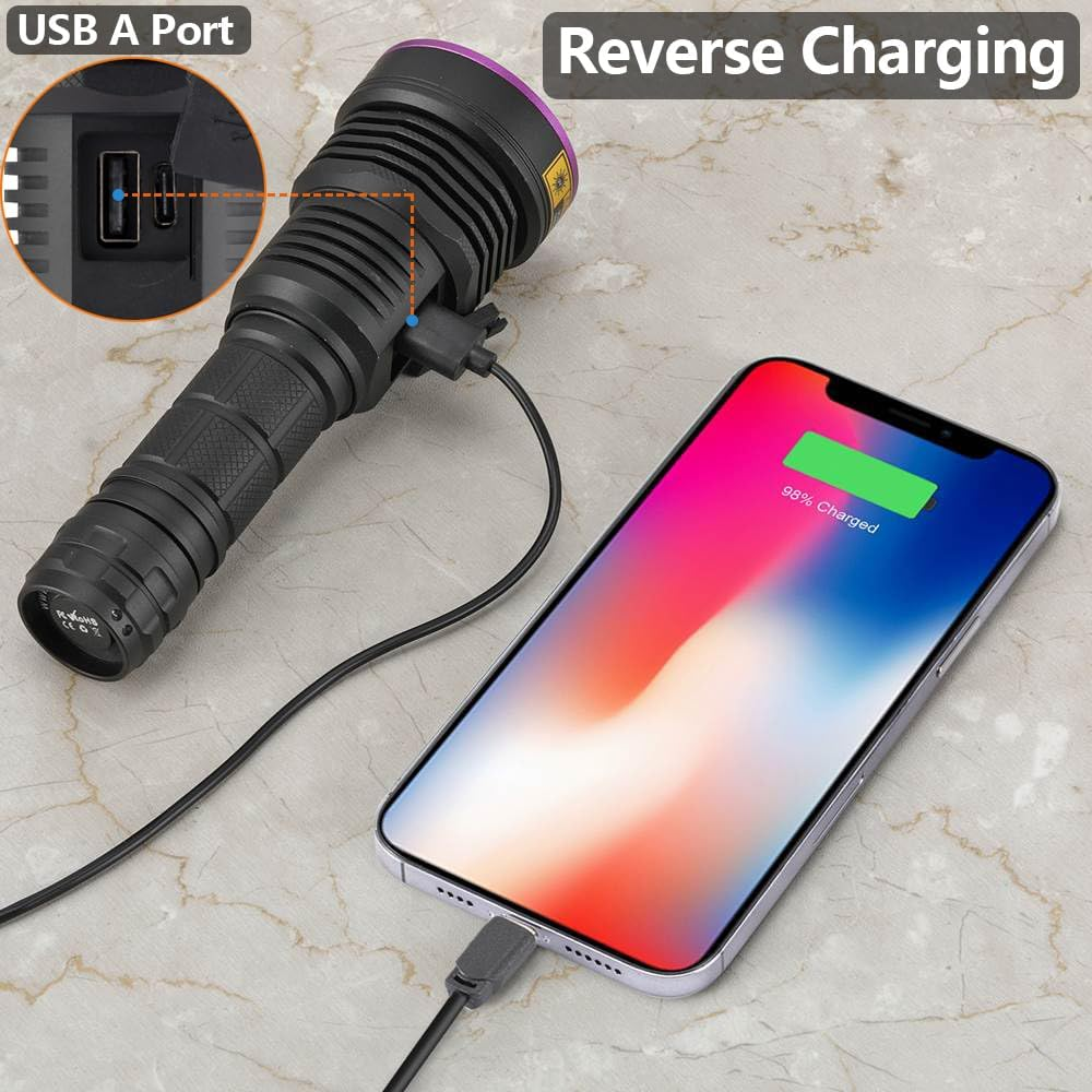 Alonefire SV43 36W 365Nm Professional USB Rechargeable Ultraviolet UV LED Torch Black Light Urine Detects for Resin, Peach, Fluorescein, Scorpios, Glue with UV Protective Glasses, Battery Included image number 5