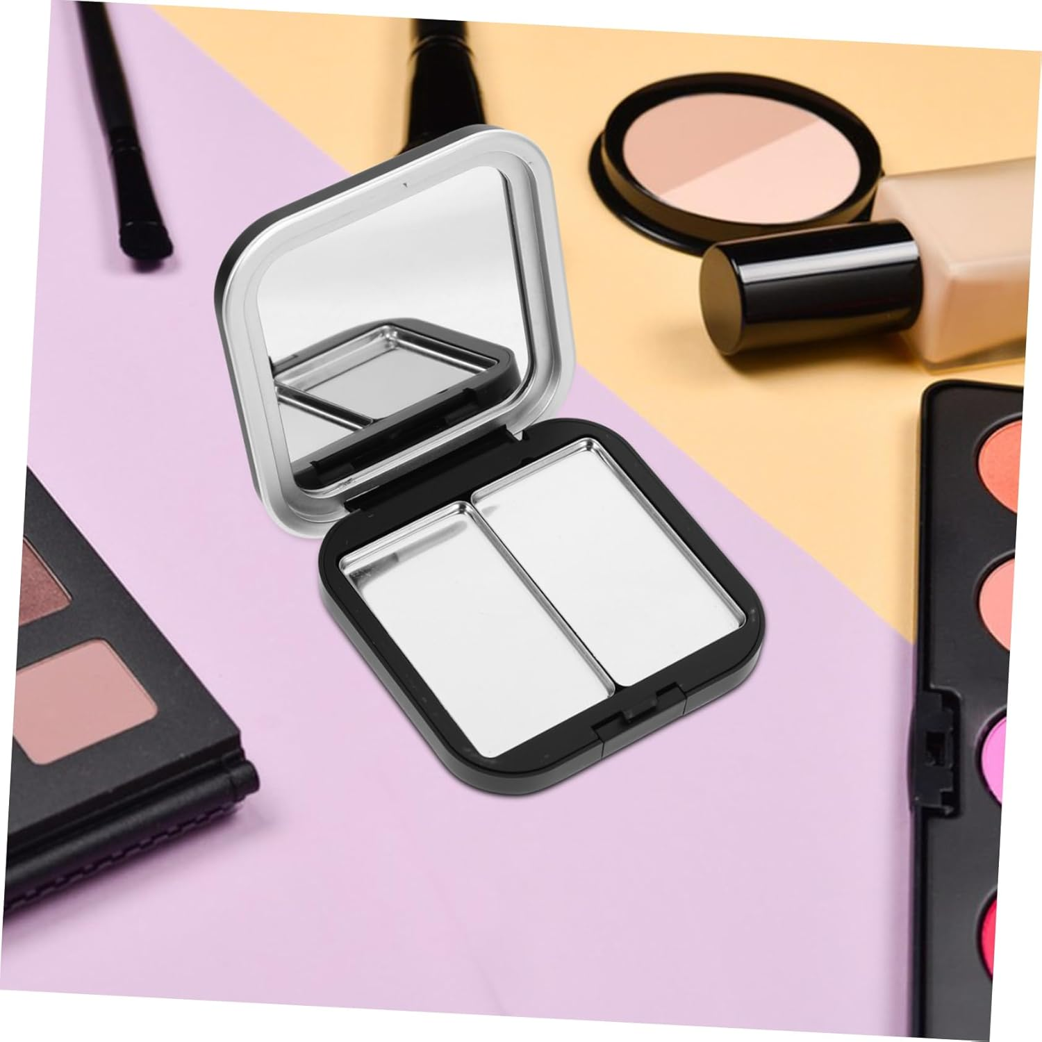 Minkissy 2Pcs Eye Shadow Box Empty Eyeshadow Container Seinte Makeup Eyeshadow Sample Containers Cosmetic Lipstick Tray Compact Eyeshadow Palettes Fixies Travel Loose Powder Iron Blush - Black 2 image number 7