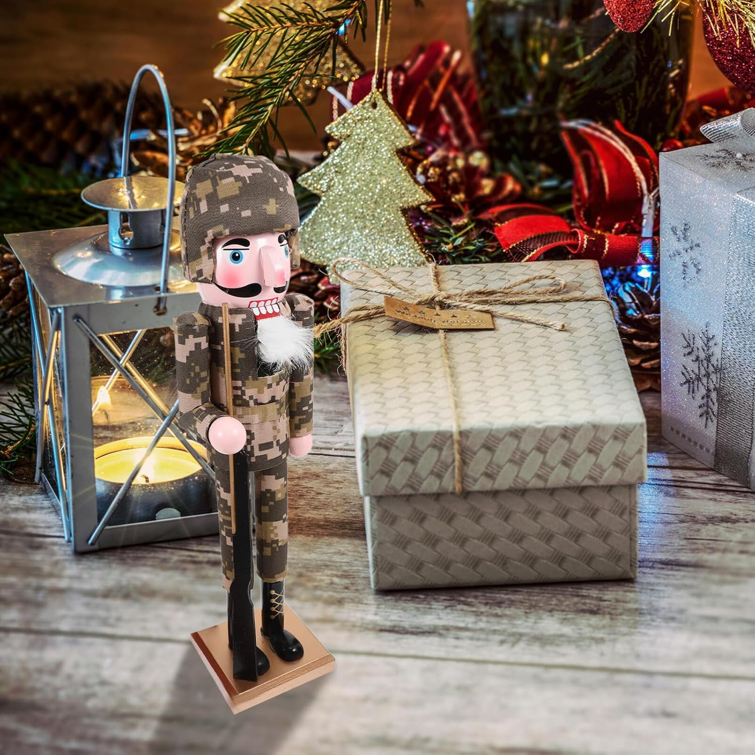 MAGICLULU Christmas Nutcracker Soldier Decor Traditional Wooden Nutcracker Figure Camouflage Soldier Design Unique Holiday Decoration for Home Weddings and Festive Celebrations image number 6