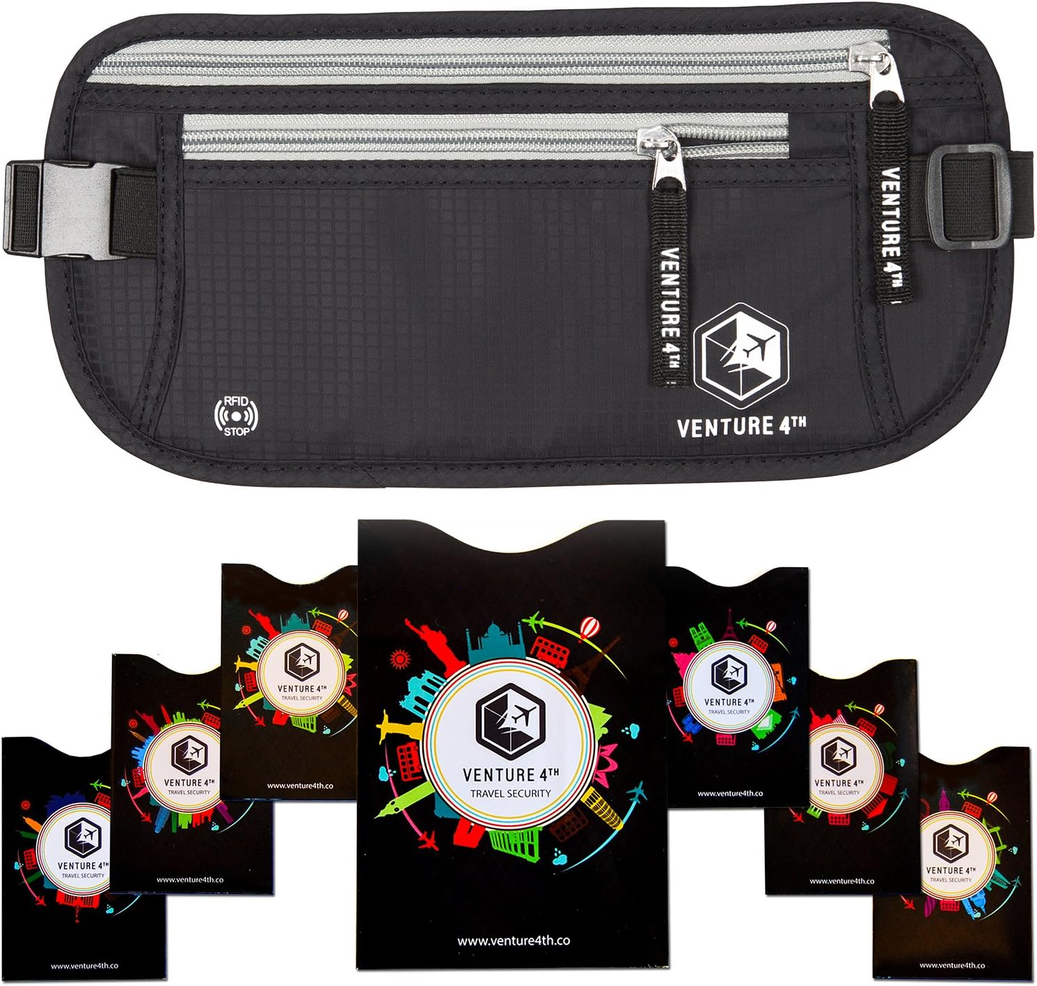 Venture 4TH RFID Money Belt for Travel: the Trusted Hidden Waist Stash for Men and Women (Black + RFID Sleeves)