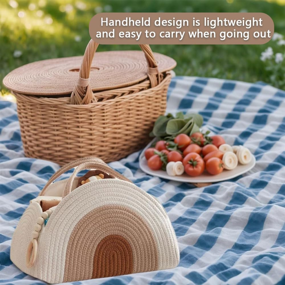 Cotton Rope Diaper Caddy Organizer, Portable Baby Nappy Storage Basket with Handle, Boho Nursery Tote for Changing Table, Travel, Car &ndash; Newborn Essentials Bag