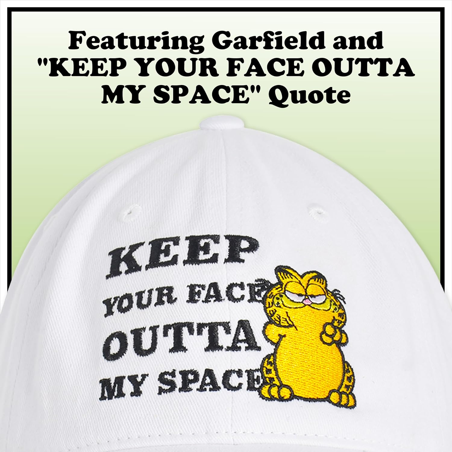 Concept One Garfield Dad Hat, Cotton Adjustable Baseball Cap with Curved Brim - White image number 4