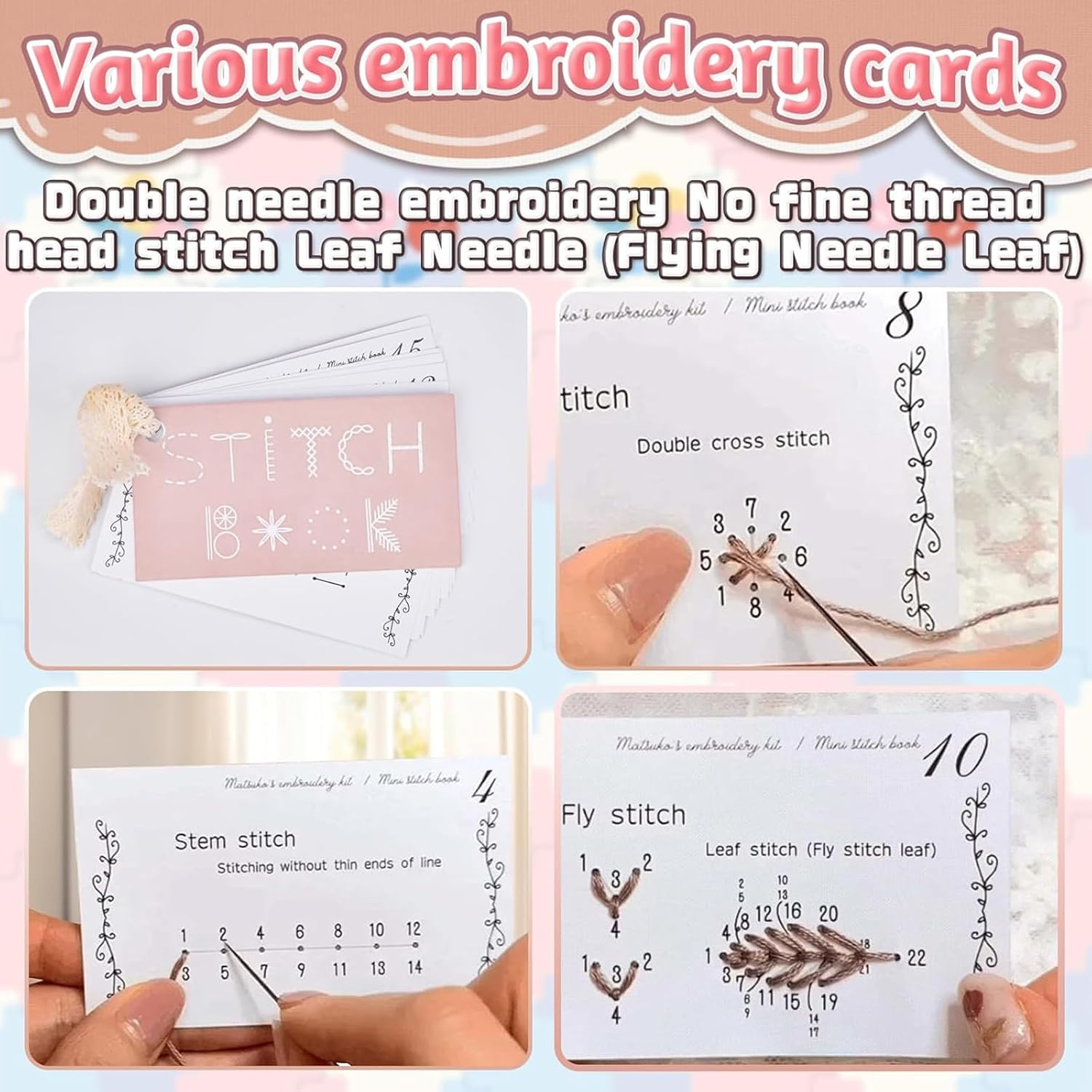 Zalizr Creative Mini Sewing Book, DIY Embroidery Stitches Guide & Travel Sewing Kit for Beginners and Enthusiasts, Compact Stitching Card Set for Embroidery Skill Development image number 1