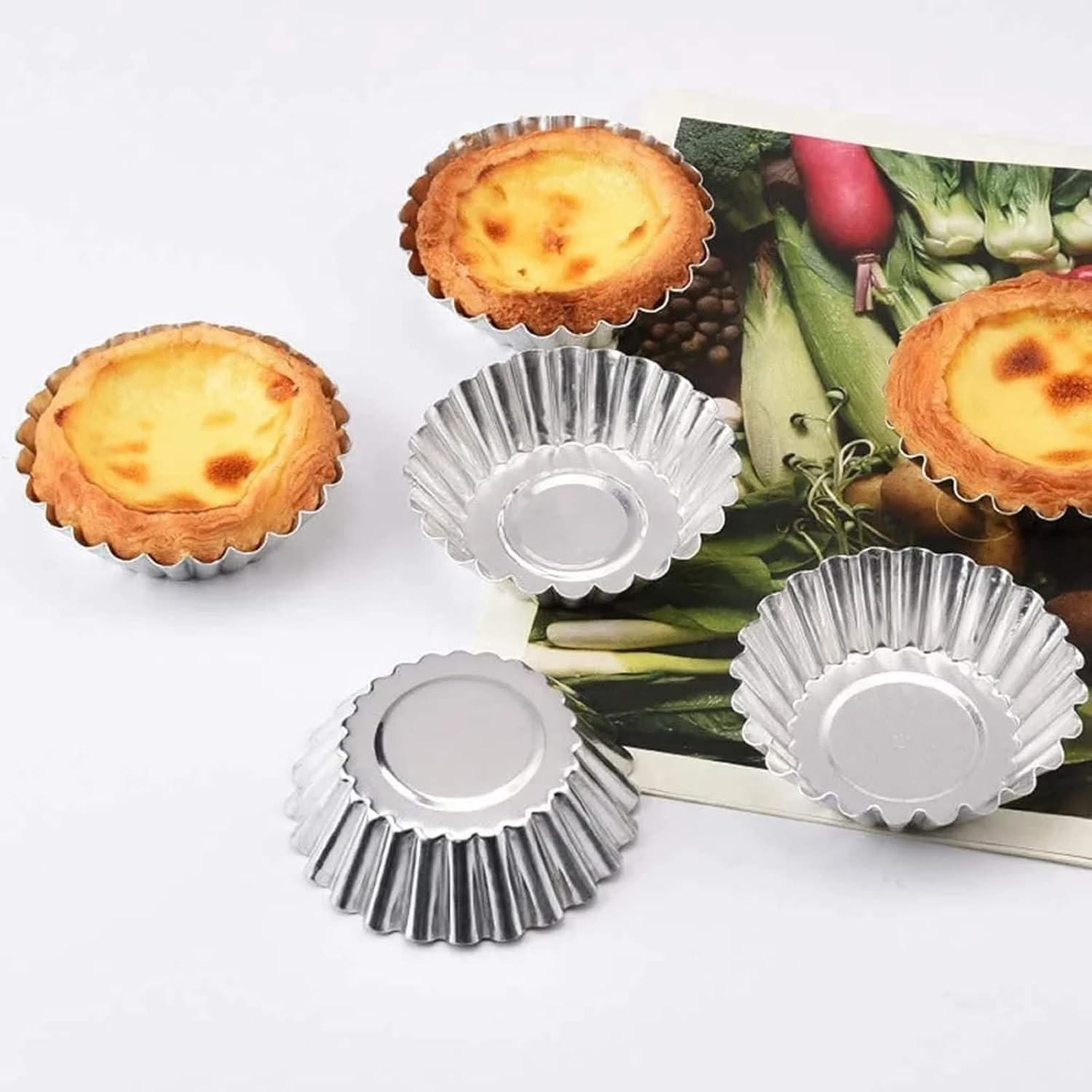 30 Pcs Egg Tart Molds,Stainless Steel Egg Tart Mold Non Stick Tart Pans for Baking Cupcake Muffin Mold Baking Cups Baking Tool image number 3
