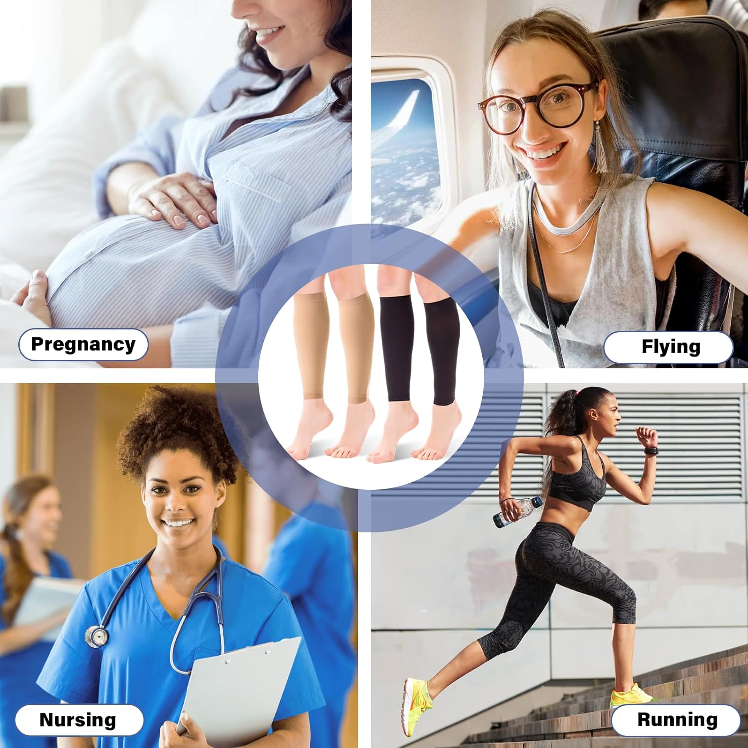 2 Pairs Calf Compression Sleeve Men Women, 20-30 Mmhg Calf Compression Socks for Women, Footless Compression Socks for Travel Flight image number 2