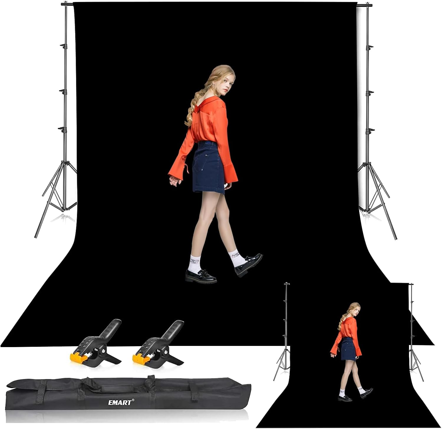 EMART Green Screen Background with Stand, 8.5X10Ft(2.6X3M) Photography Backdrop Kit with 10X12Ft(3X3.6M) Support Frame for Portrait, Video, Shooting, Photo Studio