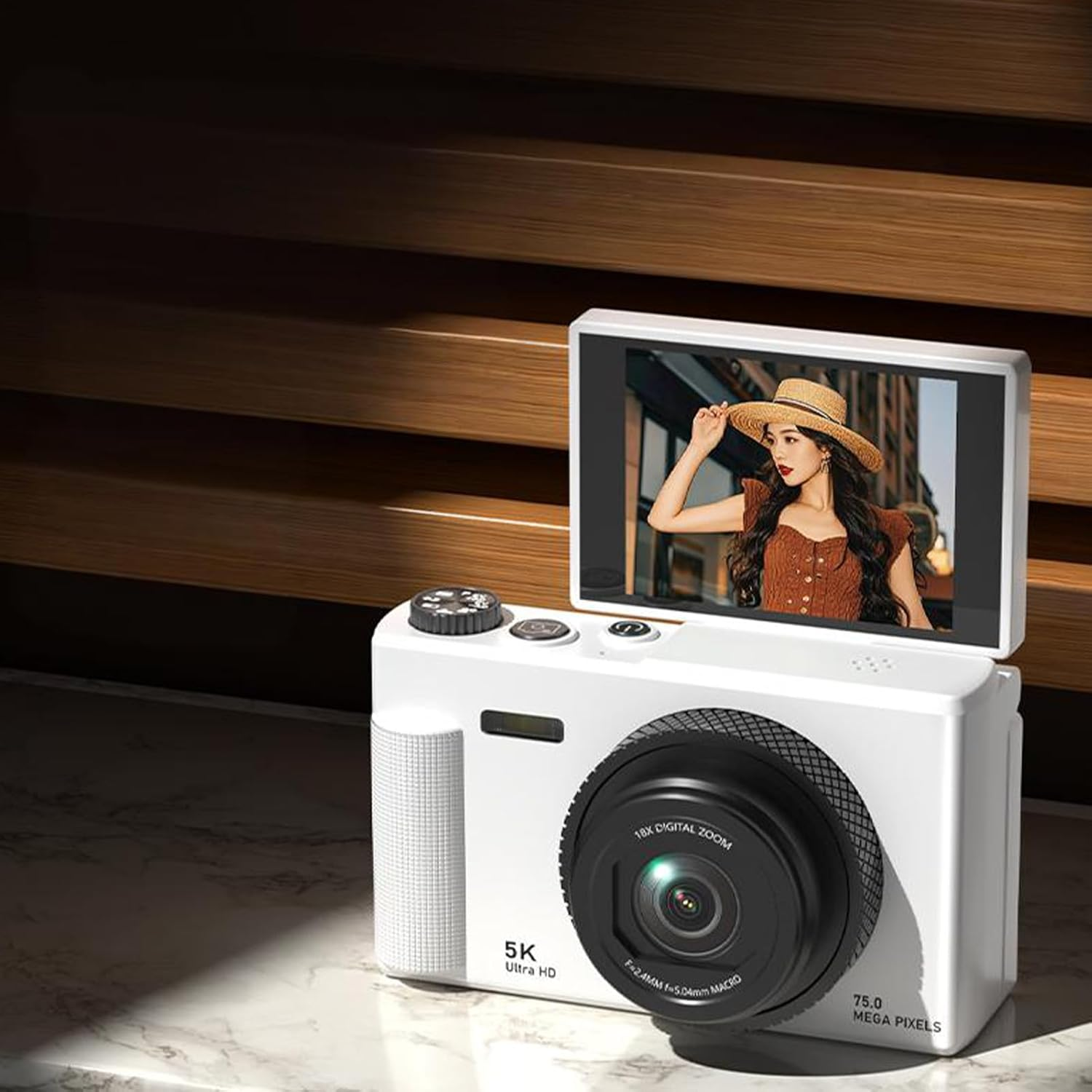 XUMIUZIY Digital Camera, 75MP 5K Vlogging Camera with 2.8 Inch Flip Screen for Travel Photography Selfie, 18X Zoom Autofocus (Pink) - Pink image number 1