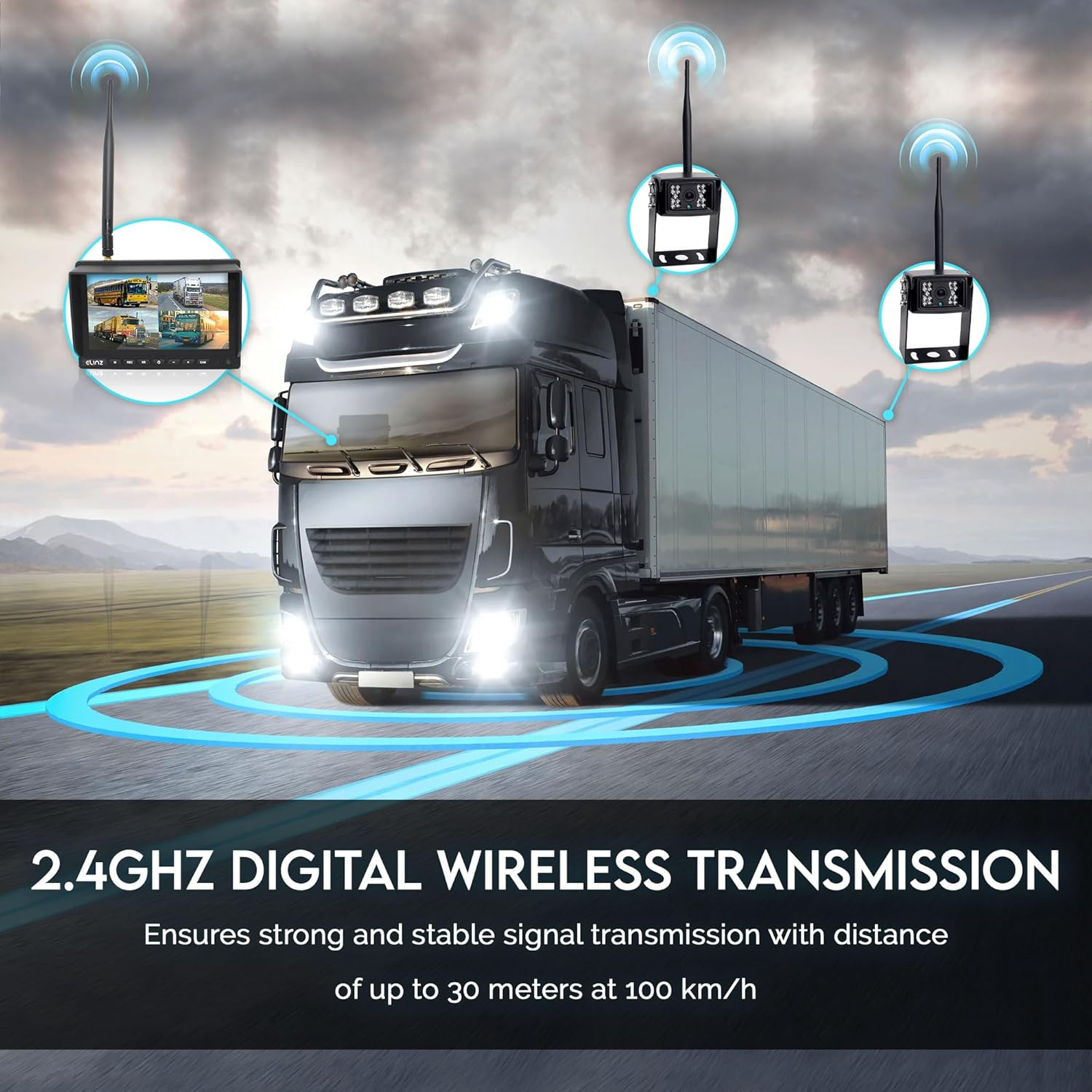 Elinz Wireless Reverse Camera 7" Monitor with 2 Reversing Camera Kit, Caravan, Truck, Bus, Trailer,Rv Splitscreen 2 Channels AV Inputs image number 5