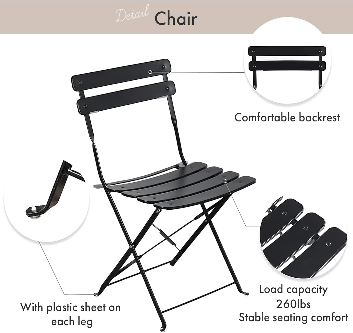 Indoor/Outdoor 3-Piece Foldable Bistro Set, Folding Outdoor Patio Furniture Sets, 2 Chairs and 1 Table, Weather-Resistant Outdoor/Indoor Conversation Set for Patio (Red) image number 4