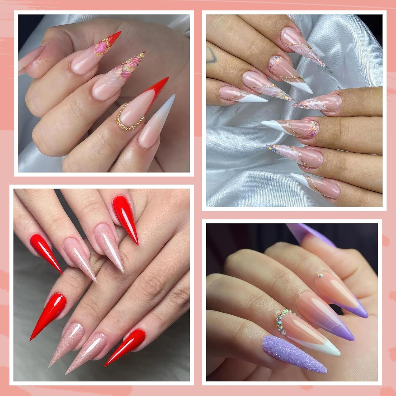 UNA GELLA Stiletto Gel Nail Tips 504Pcs Long Stiletto Almond Clear Curved Nails Tips Half Cover False Fake Nails for DIY Press on Nails Extension Art Salon 12 Sizes image number 6