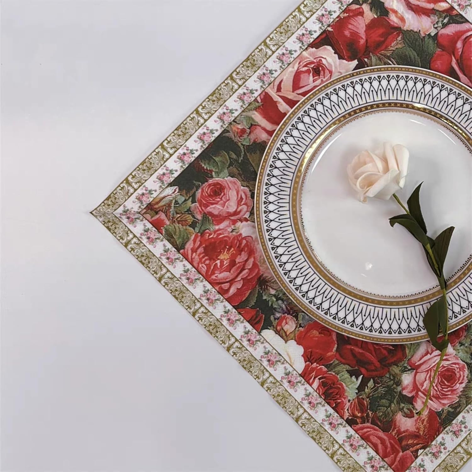 Vintage Full Printed Floral Napkins Paper Disposable Decorative Luncheon Dining Paper Napkins Wedding Bridal Shower Party Napkins 33X33Cm/2-Ply (FR068) - Fr068 image number 2