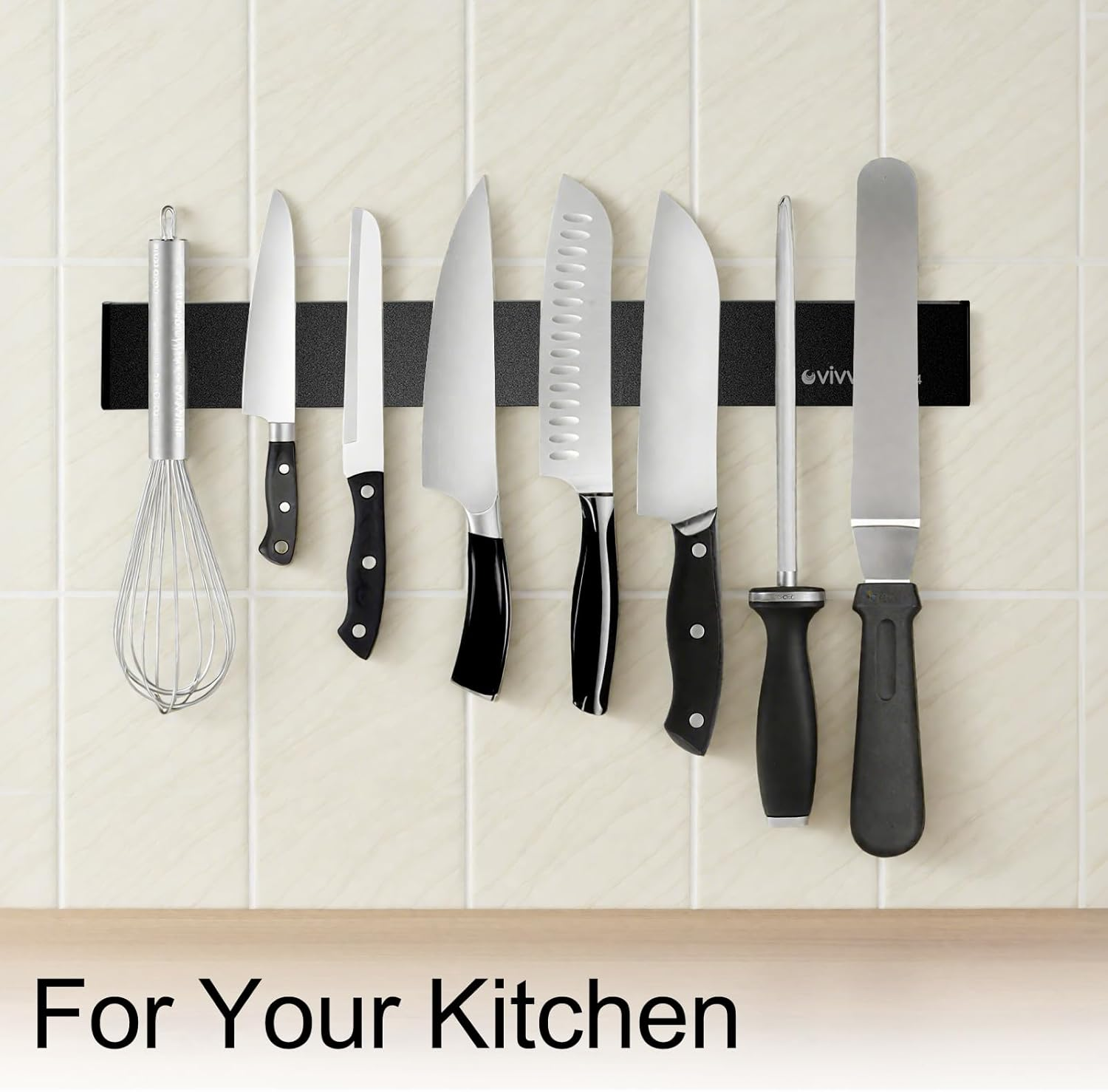 Vivva Modern Stainless Steel Magnetic Knife Bar with Multipurpose Use as Knife Holder, Knife Rack, Kitchen Utensil Holder, Tool Holder, Art Supply Organizer, Home Organizer Black 16Inch image number 6