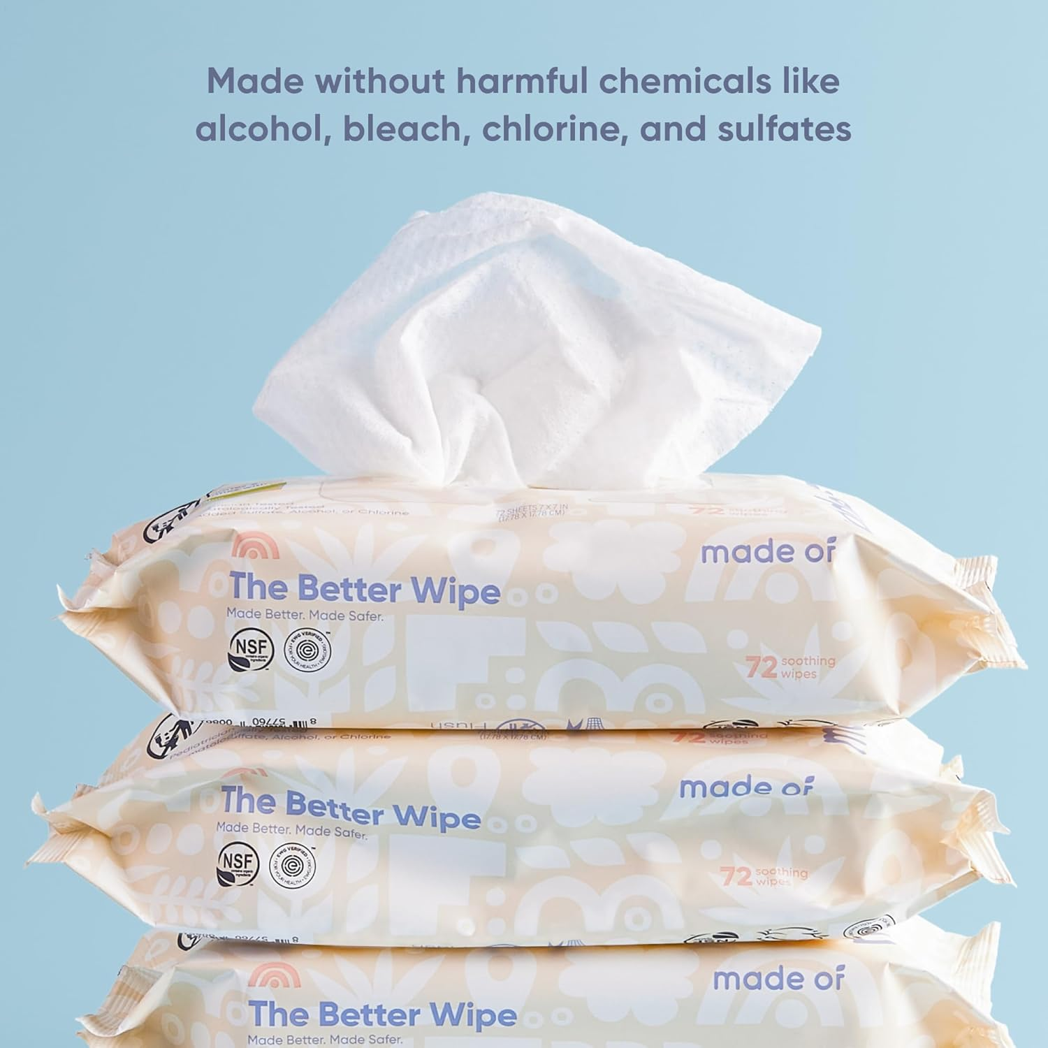 Organic Sensitive Baby Wipes, Hypoallergenic Soothing Sensitive Skin Wipes, Fragrance-Free, Chemical-Free, Alcohol-Free, Water Based Aloe and Argan Oil, Made in the USA, 72 Count (Pack of 6) image number 4