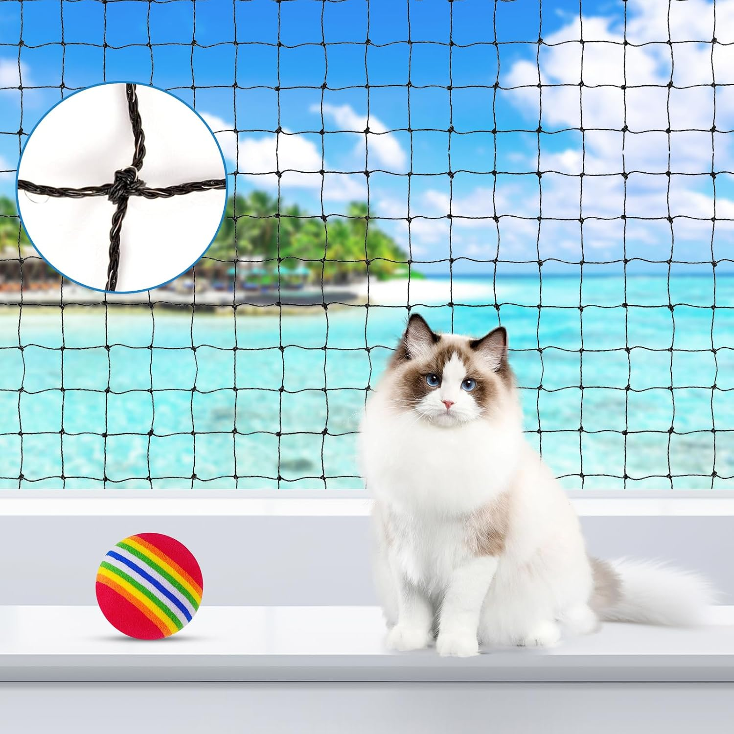 Cat Net for Balcony, Cat Net Reinforced Wire, Balcony Wire Net, Cats, Cat Grid Window No Drilling, Cat Net Balcony with 28 M Mounting Rope and Accessories, Balcony Net, Bite Resistant (10 X 3 M) image number 6