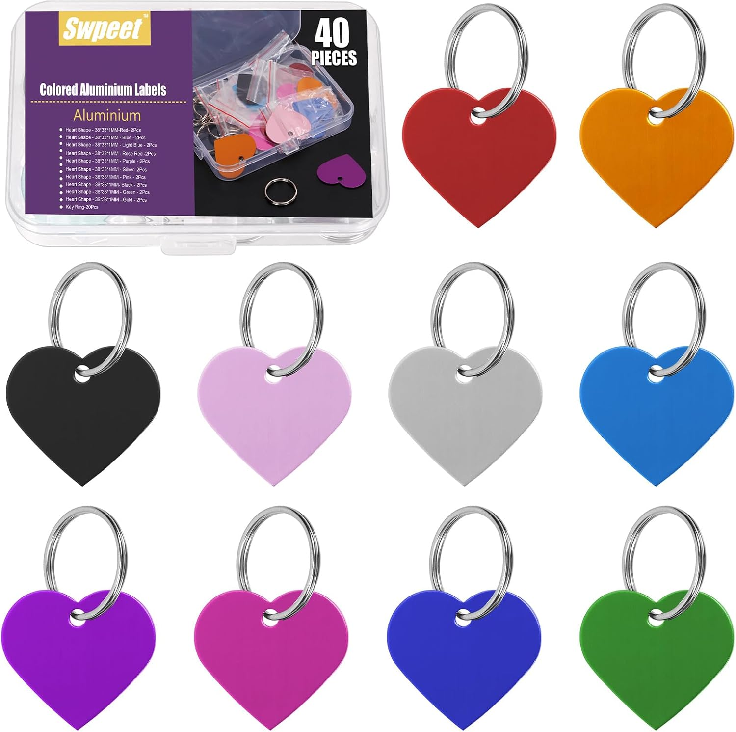 Swpeet 40Pcs 10 Colors 35Mm/ 1.37" round Aluminum Blank Tags with Key Ring Assortment Kit, Engraving Stamping Blank Tags Pet ID Tag for Pendant Decoration, DIY Keychains and Pets Tag Project