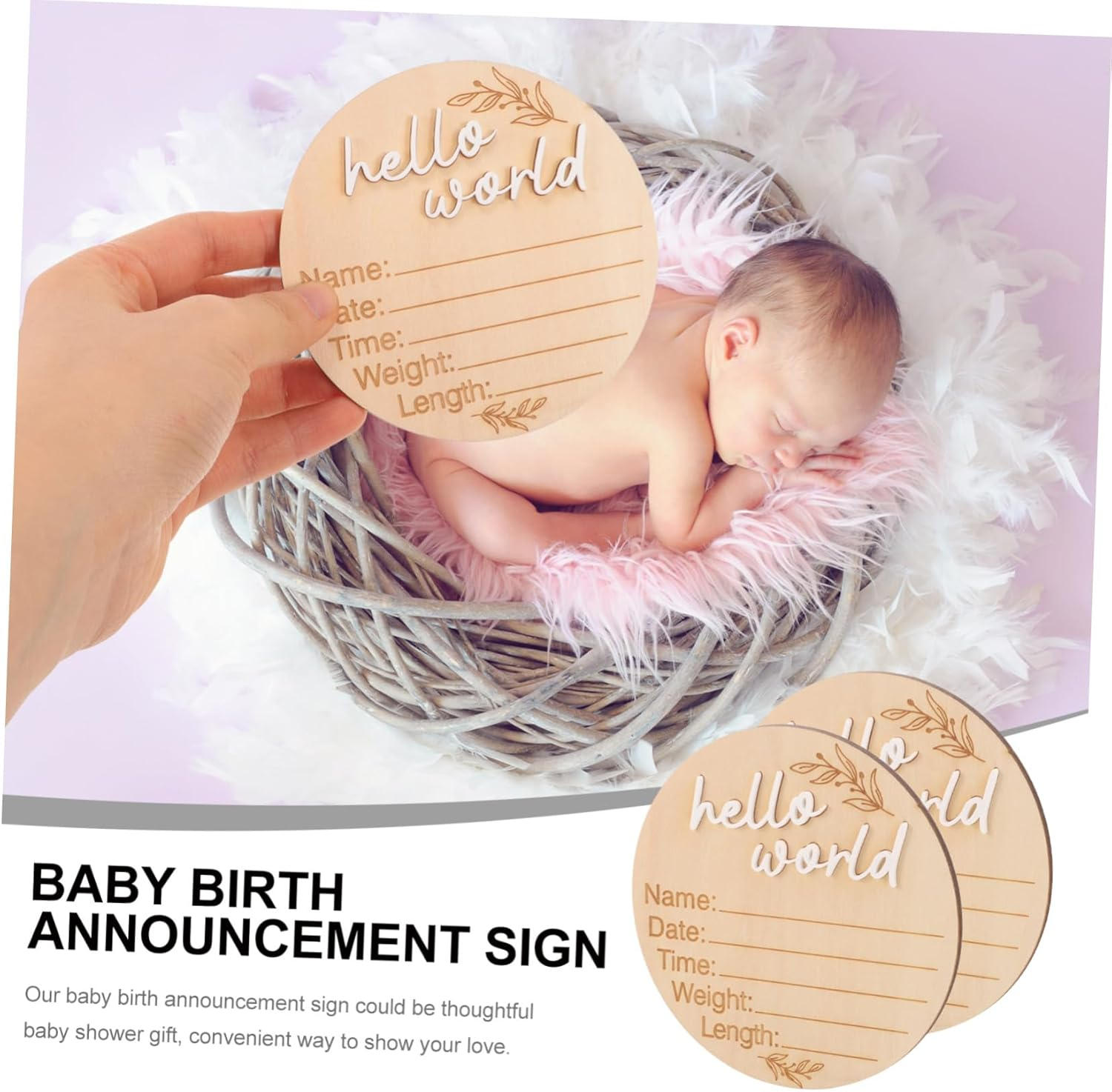 2Pcs Shaped Birth Announcement Sign Nursery Newborn Name Plaque Cute Milestone Decor Safe Natural for Photography and Celebrations image number 5