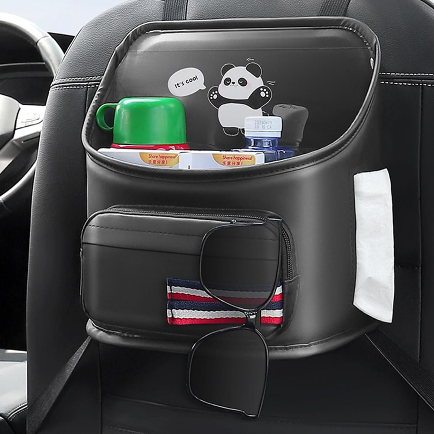 Back Seat Storage Box,Multi Pocket Basket,Faux Leather Car Headrest Cup Holder - for Phone Purse Cup Passenger Men Women Truck Vehicle SUV Trailer Tractor image number 4